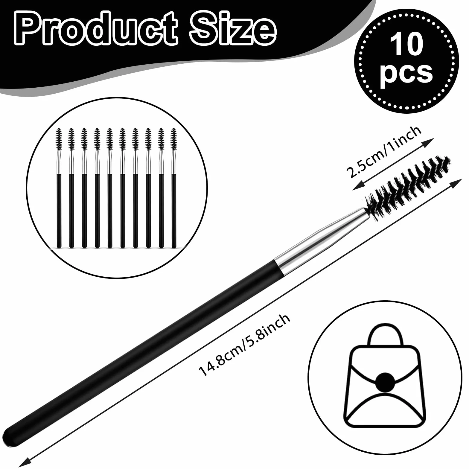 SHENLIU 10 sztuk mini pędzelków do rzęs, szczotka do brwi, separator rzęs, pędzel do brwi, pędzel do brwi z ustawionym kątem, wielofunkcyjne narzędzia do makijażu do czesania i przedłużania rzęs