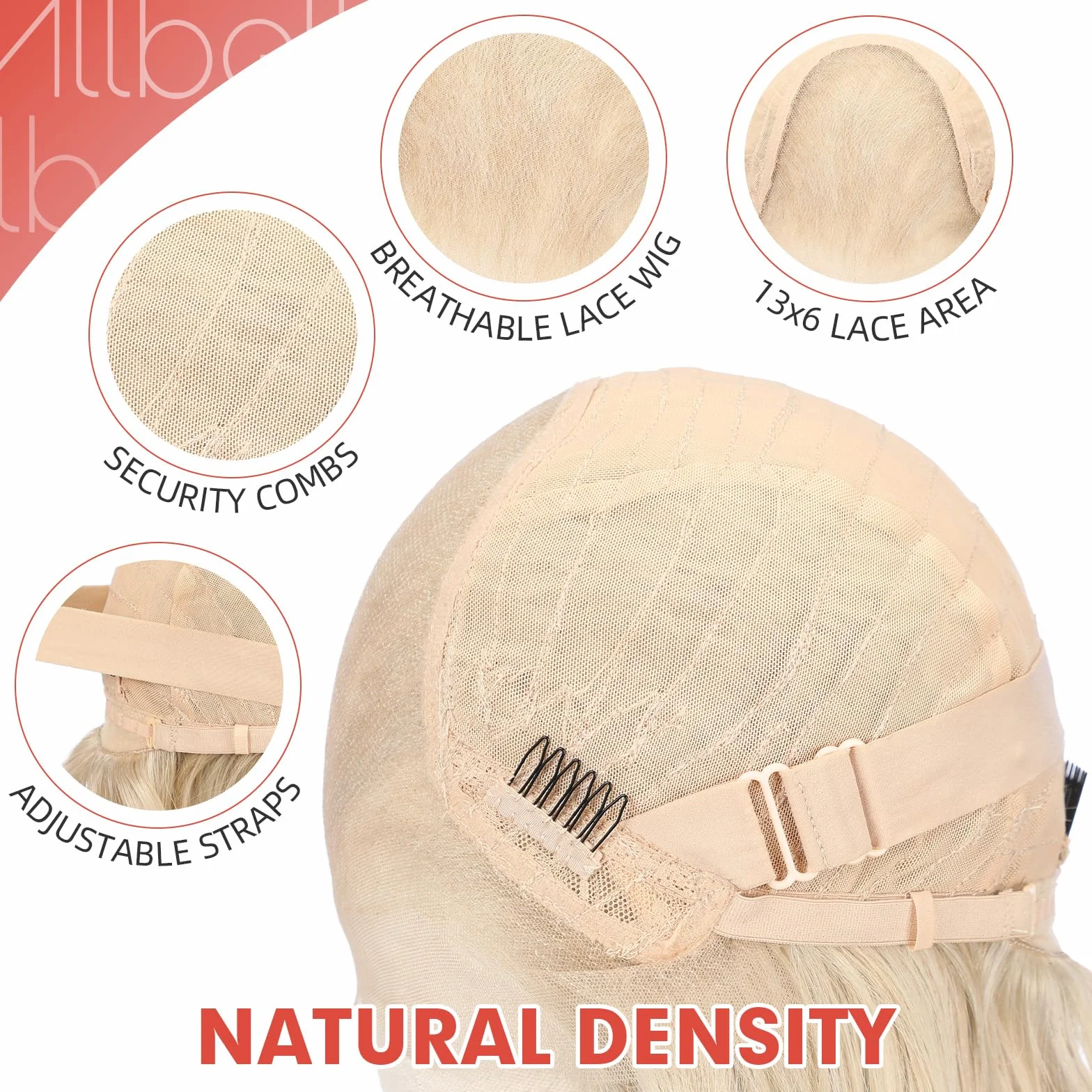 Allbell 35,5x16 Włosy z pasemkami blond lace front peruka dla ciemnoskórych kobiet, bez kleju syntetyczna HD lace peruka, 56 cm fala ciała zamiennik włosów