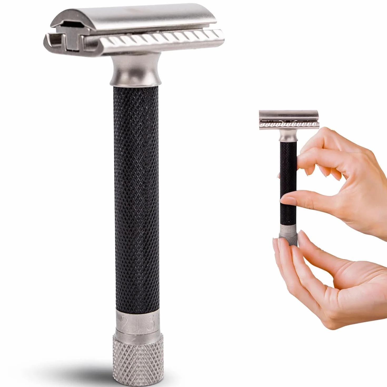 Parker Safety Razor Wariant regulowana dwustronna maszynka do golenia i 5 ostrzy premium - (metaliczna) grafitowa