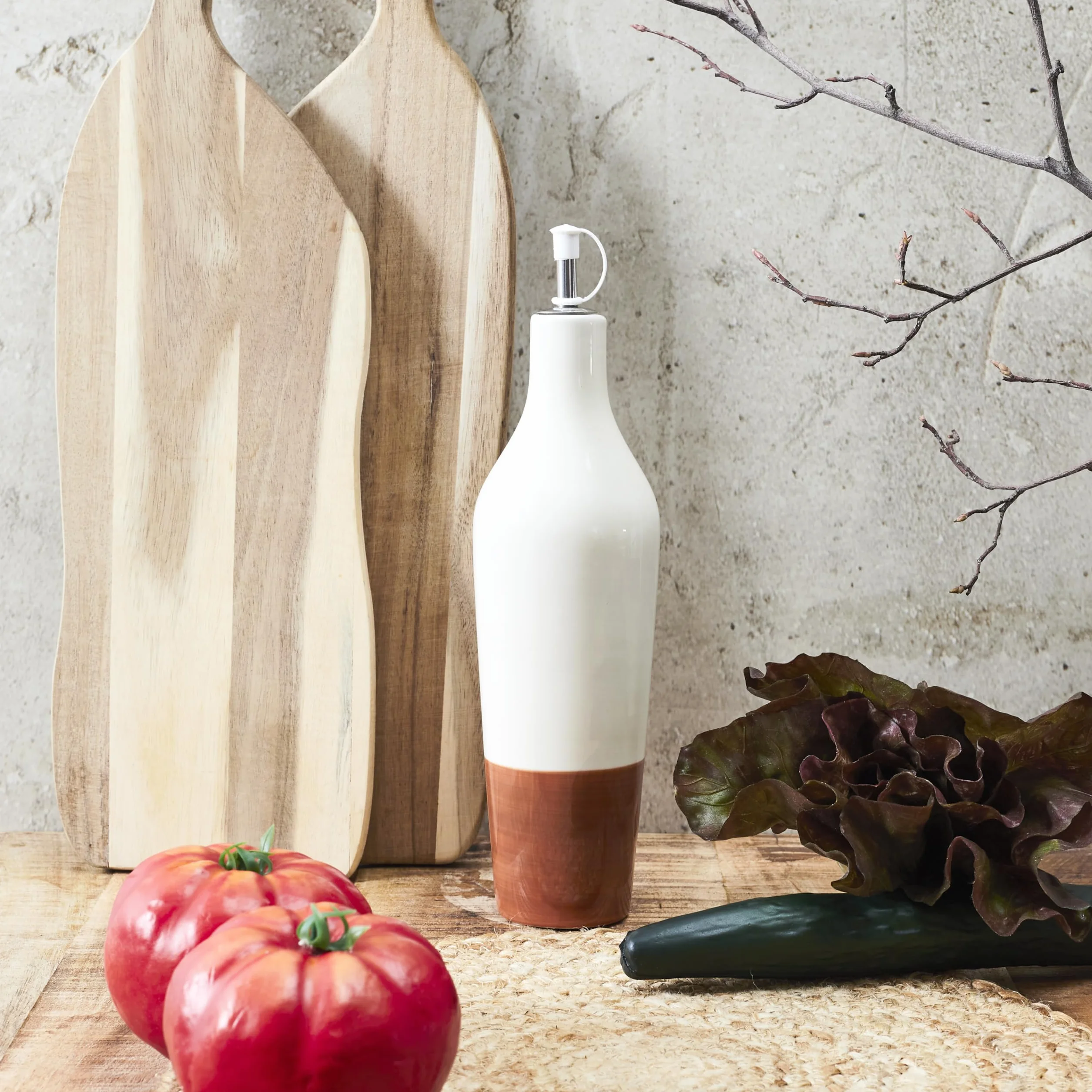 HOME DECO FACTORY KA0540 Ceramiczna butelka na olej 670 ml Pomarańczowy Biały