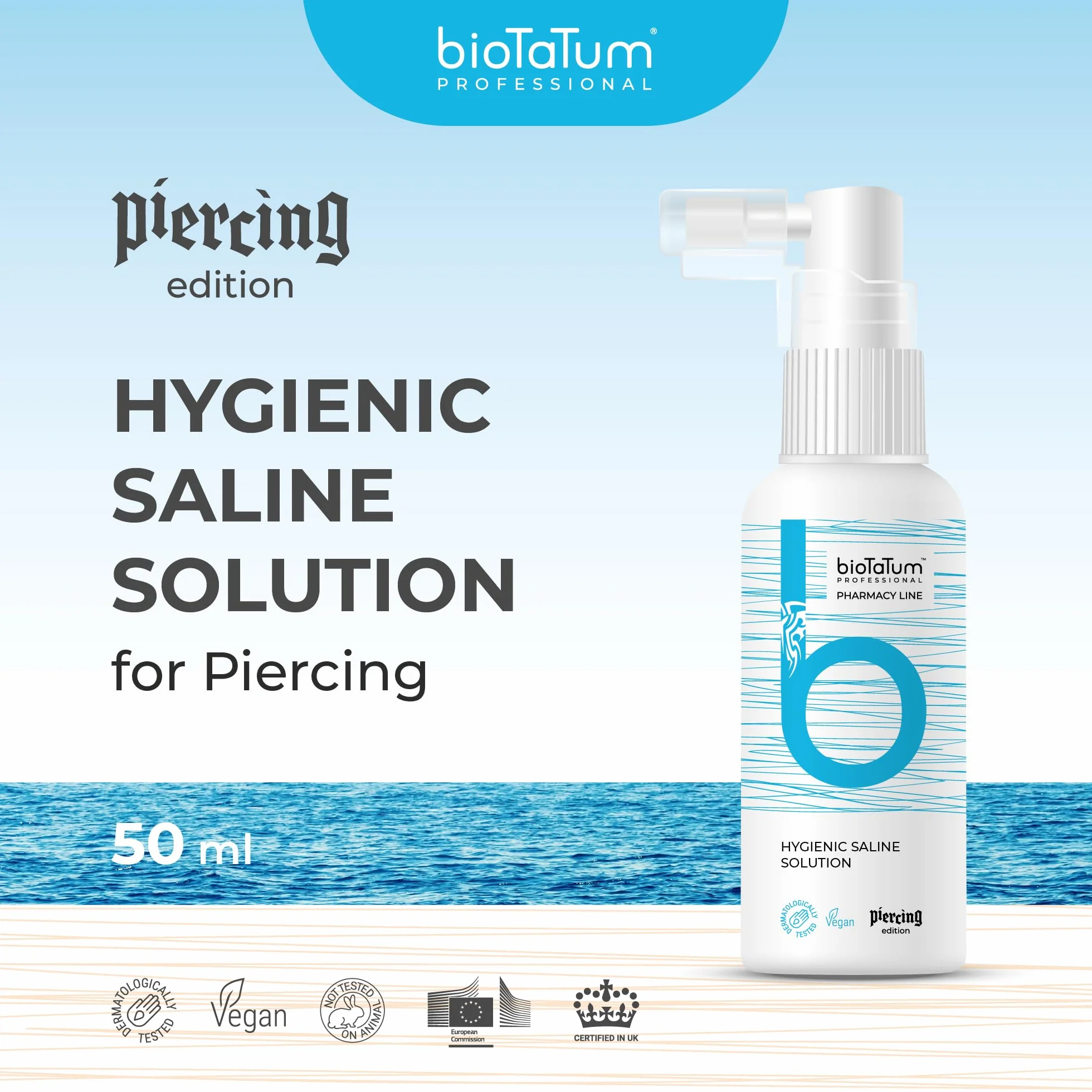 Higieniczny roztwór soli fizjologicznej dla piercingu - w roztworze soli fizjologicznej - spray do piercingu, spray do przekłuwania - łagodzenia piercingu uszu i nosa