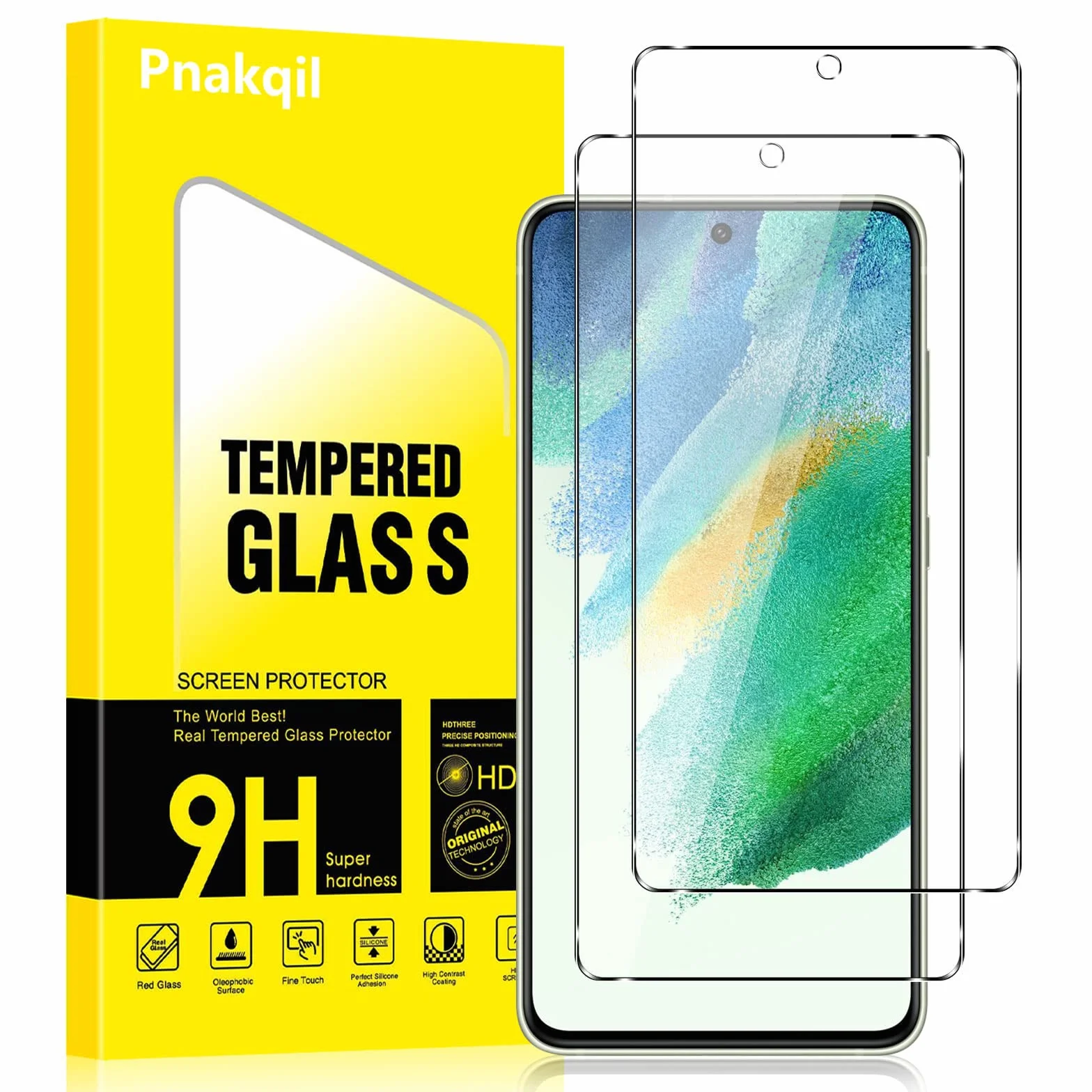 Pnakqil 2 sztuki szkła hartowanego do Samsung Galaxy S21 FE 5G, 6,4 cala, 2 sztuki, folia ochronna na ekran 9H, twardość, odporność na zarysowania, bez pęcherzyków powietrza, łatwa instalacja, 0,33