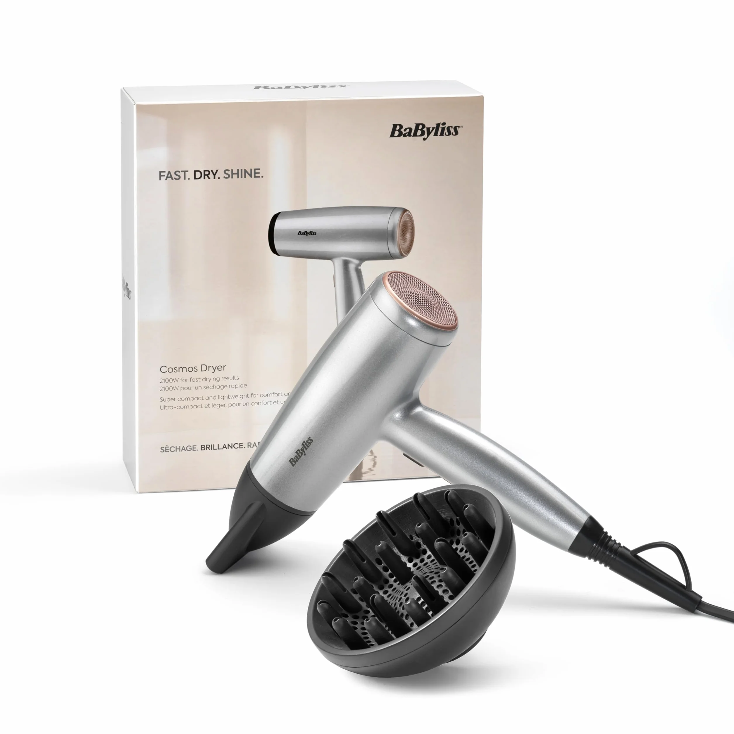 BaByliss Cosmos Prostownica do włosów – technologia ceramiczna Smooth-Glide, 3 ustawienia temperatury 180–235°C, do użytku na całym świecie, kolor srebrny, model ST260E