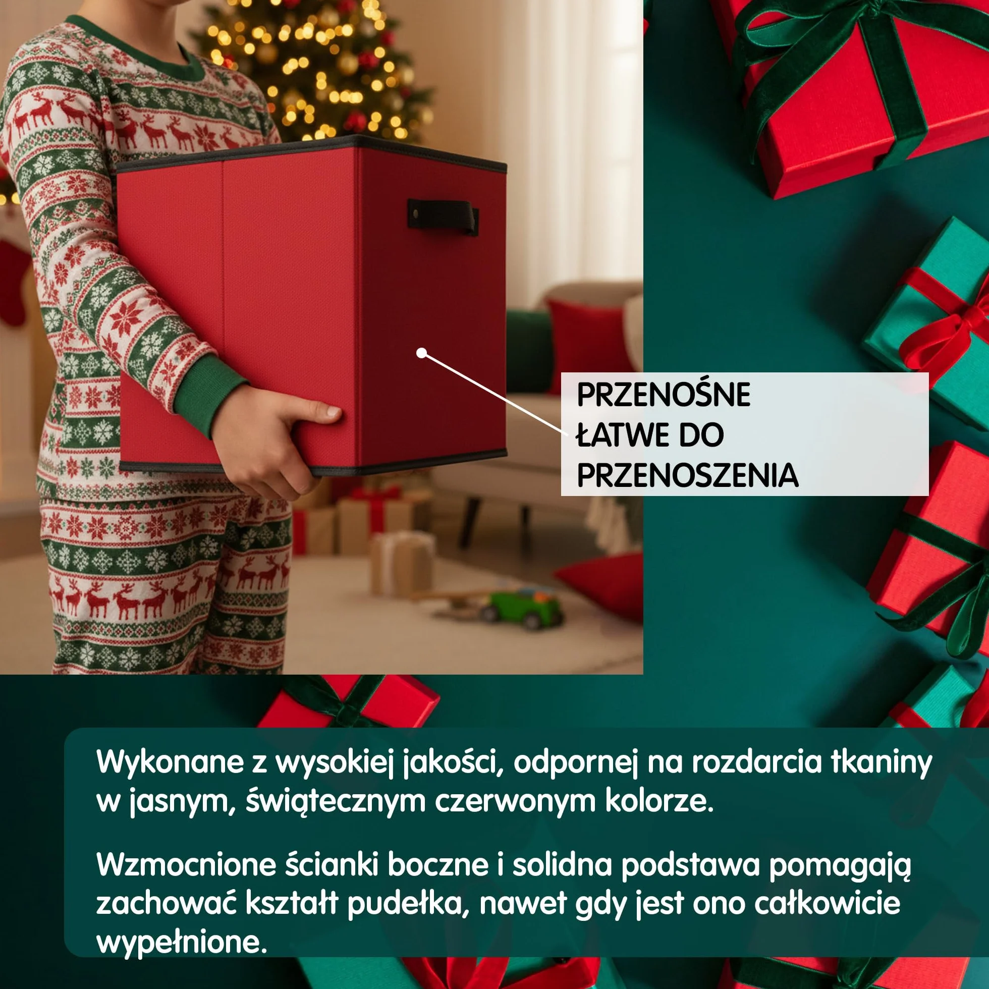 Pudełko do Przechowywania Ozdób Świątecznych z Przegrodami - Organizer na Bombki - Mieści 64 Bombki - Trwały, Składany Czerwony Pojemnik z Tkaniny, Bez Tacy - od Mobi Lock
