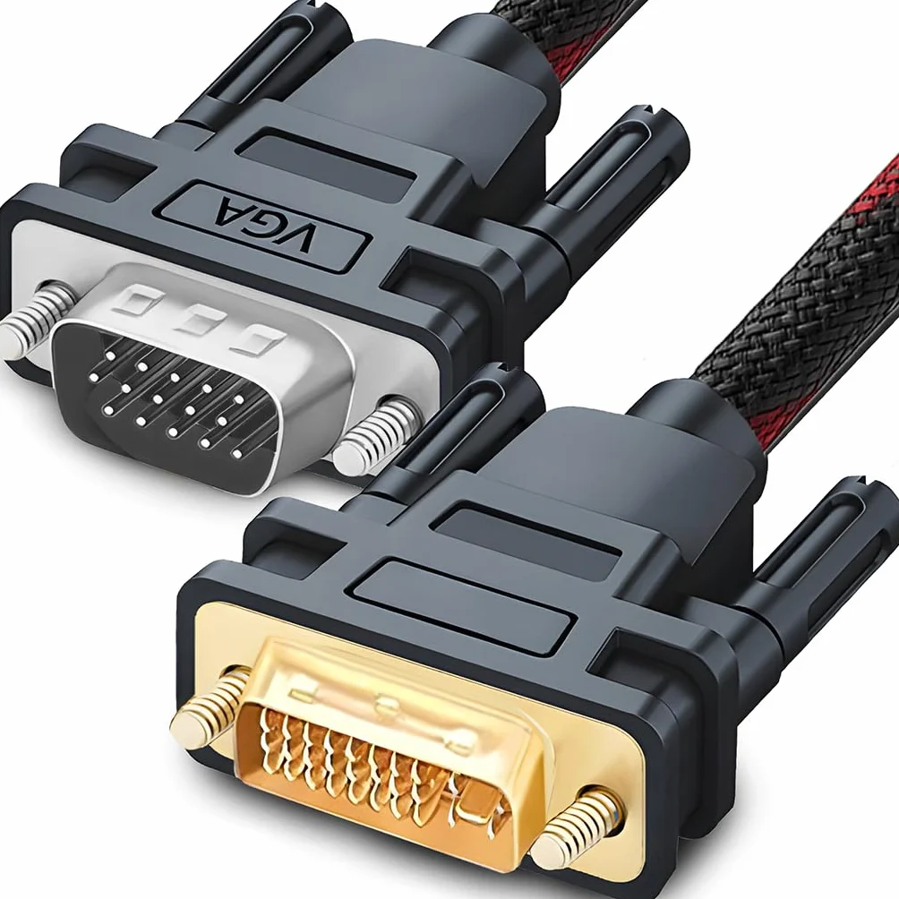 Retoo Kabel DVI-I na VGA Dual Link 24+5 pin do VGA Adapter Wtyk DVI Kabel Przewód do Monitora PC HDTV DVD Czarny