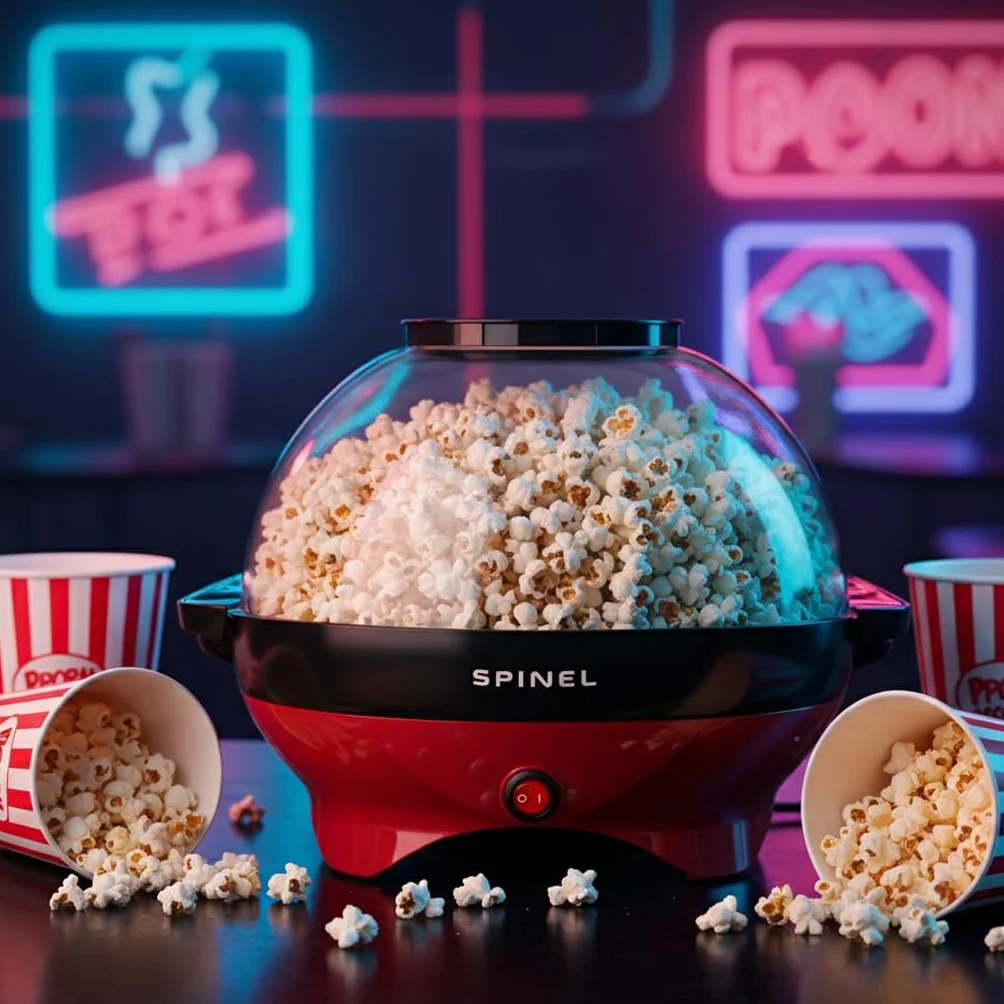 SPINEL Maszyna Do Robienia Popcornu, Urzędzenie do Popcornu z Cukrem, Olejem, Masłem o pojemności 5,5 l, Powłoka Nieprzywierająca, Zdejmowana Płyta, Cicha i Szybka
