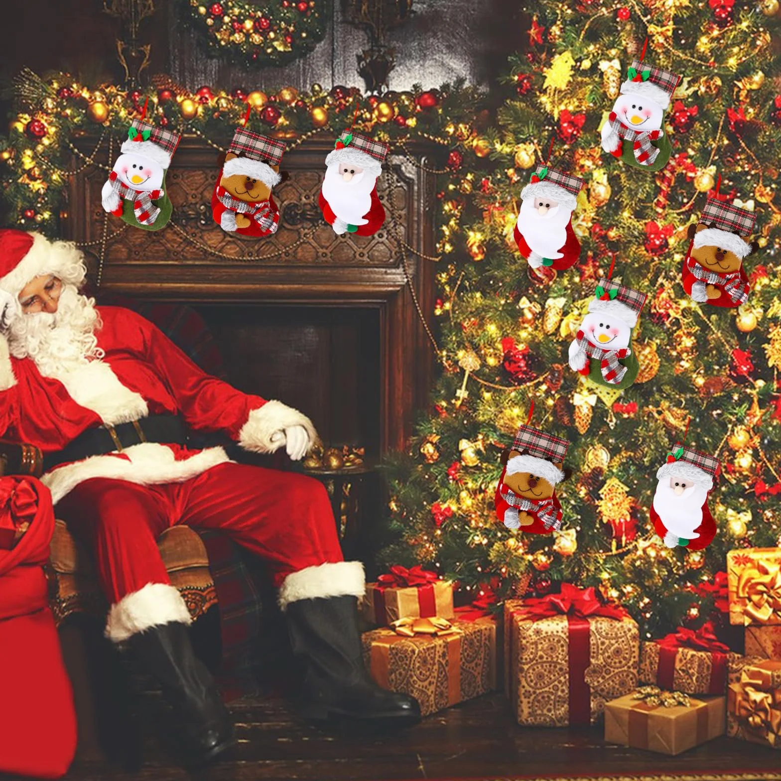 TSLBW Boże Narodzenie skarpetki Santa Claus zestaw 3 skarpety wiszące kominek skarpety Santa Claus wypełnić wiszące skarpetki do kominka świąteczna dekoracja choinki