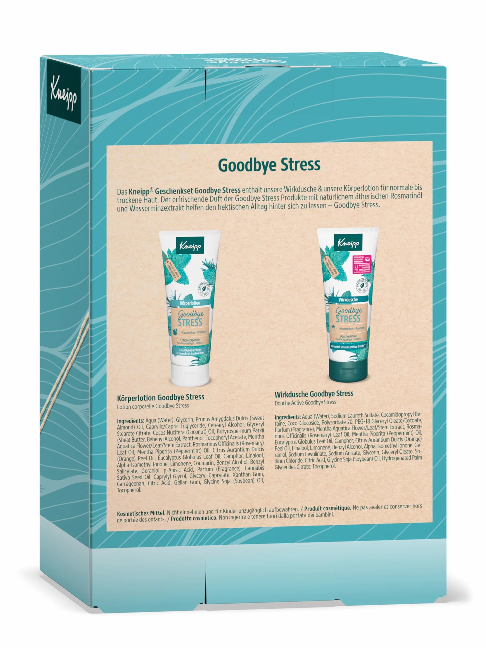 Kneipp Zestaw upominkowy Goodbye Stress – zawiera 1 x aktywny żel pod prysznic i 1 x balsam do ciała – Goodbye Stress: odświeżający zapach z naturalnym olejkiem eterycznym rozmarynu i ekstraktem z