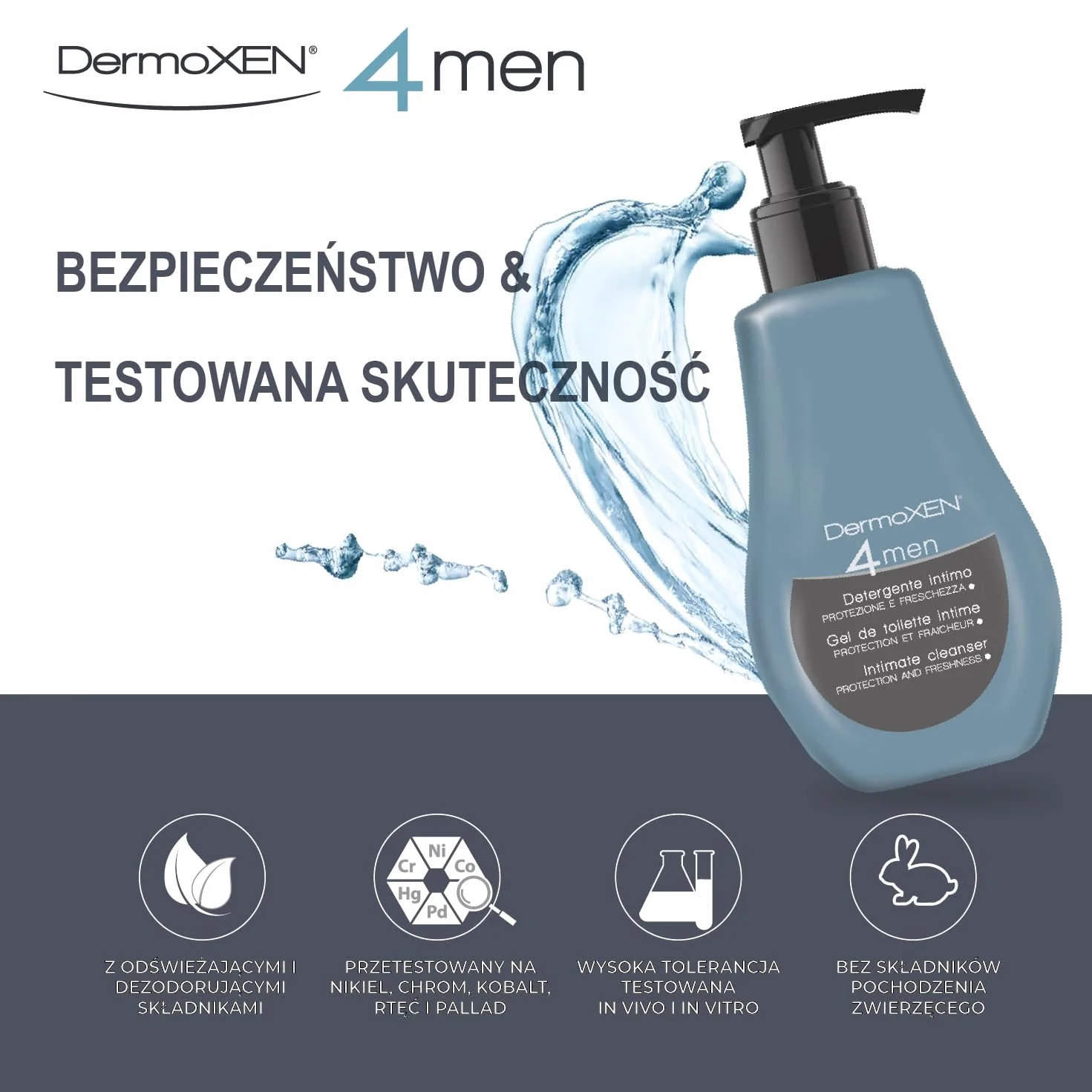 DermoXEN 4MEN Żel do higieny intymnej dla mężczyzn z mentolem i włóknami prebiotycznymi | Naturalny płyn intymny | Pielęgnacja intymna | pH 4.8 | 125 ml