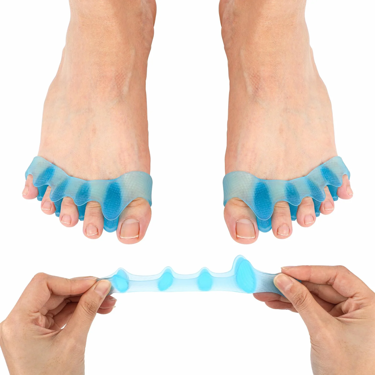 2szt Separatory Palców do Pedicure, Silikonowe Niebieskie Dystanse do Palców Miekkie Korektor Palców dla Kobiet Mezczyzn Nakladajace Sie Palce Lakier do Paznokci