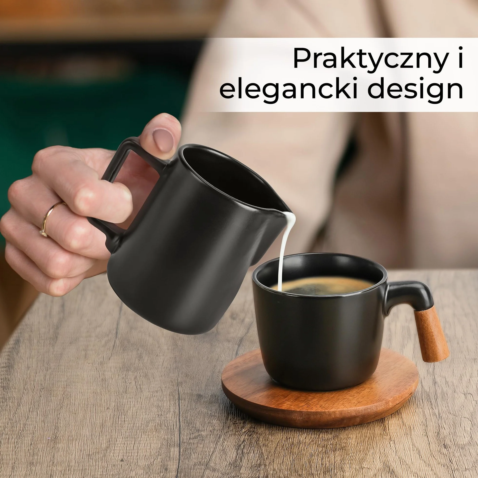 MIAMIO Zestaw do serwowania cukru i śmietany z pokrywką i łyżką/ceramicznymi akcesoriami do baru kawowego - nadaje się do kuchenki mikrofalowej i zmywarki (czarny)