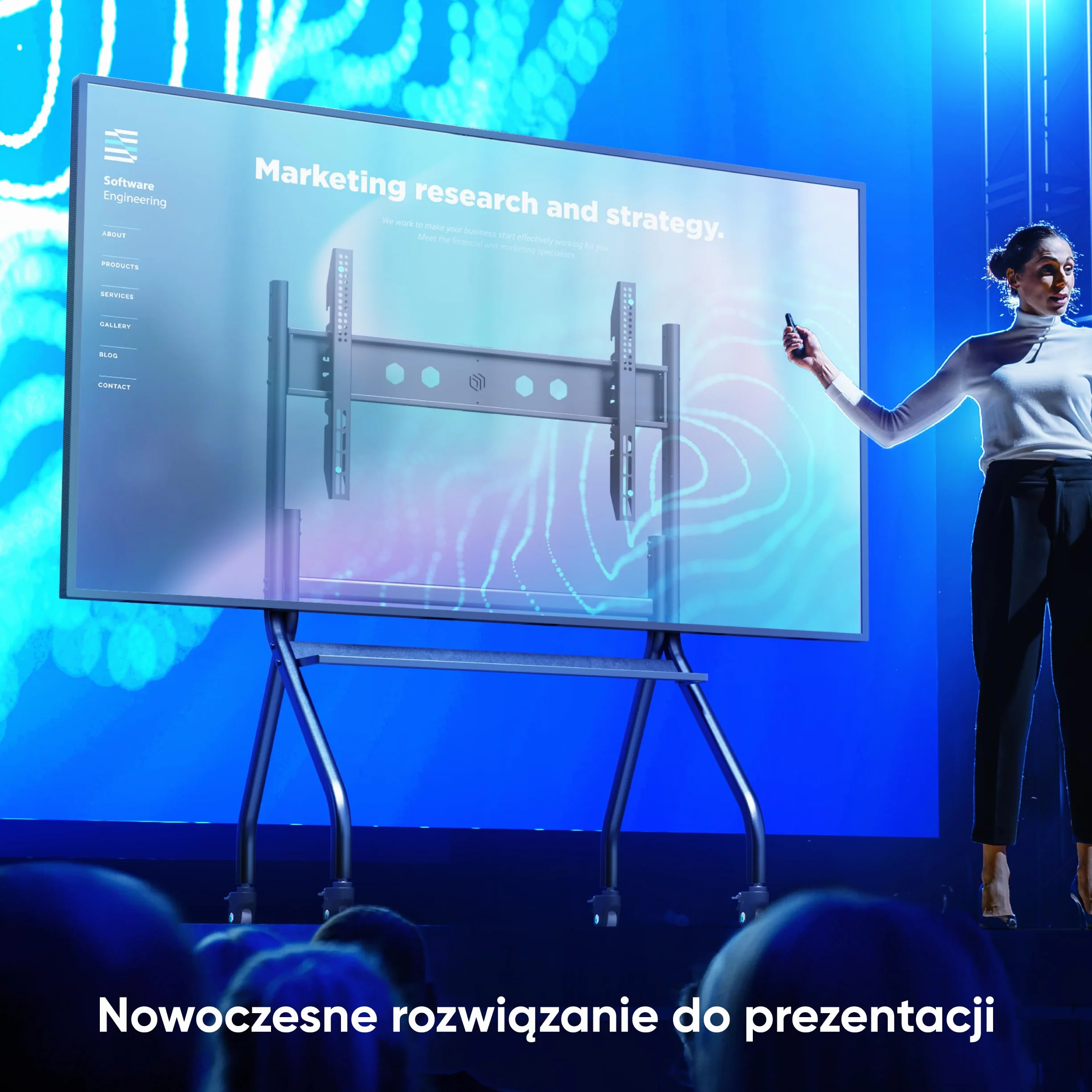 ONKRON Stojak pod telewizor z kółkami o przekątnej 60-120", maks. obciążenie do 150 kg, profesjonalna podstawka pod telewizor z regulacją wysokości, maks. VESA 1000 x 600, stojak na telewizor z