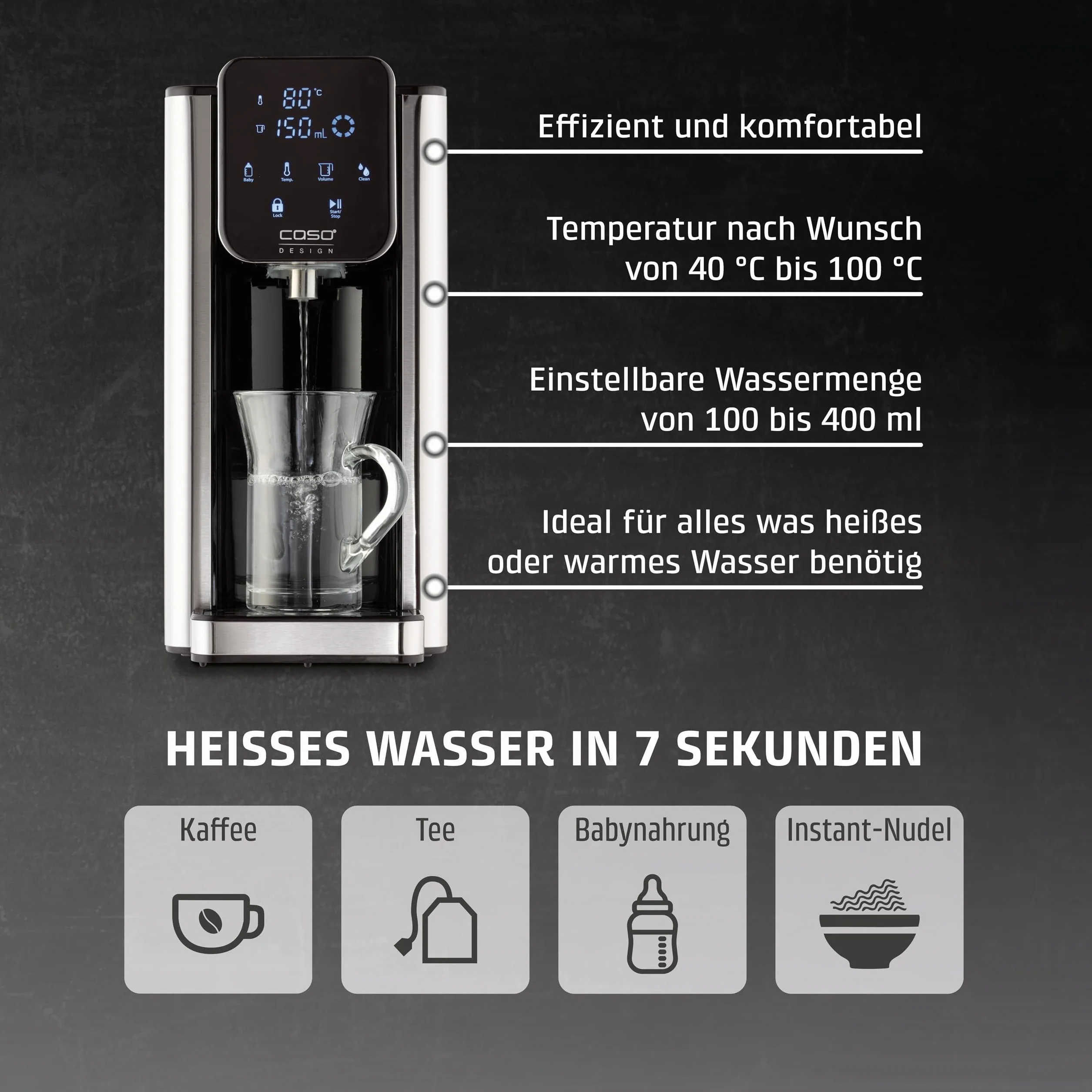 Caso Hw660 Podgrzewacz Wody, Czarny/Srebrny, 2.7 l