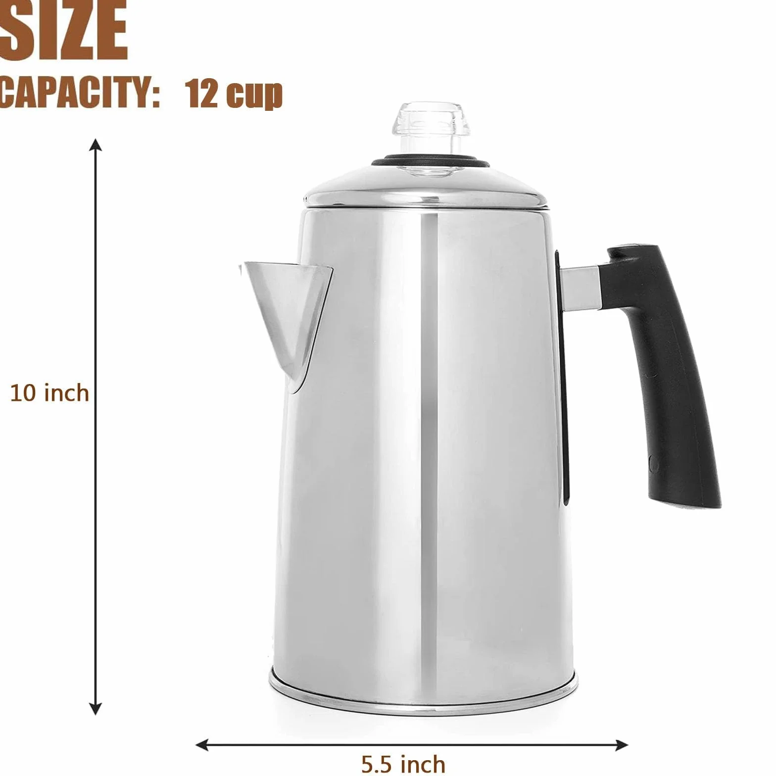 KFO Perkolator do kawy ze stali nierdzewnej 1,5 l 12 filiżanek ekspres kempingowy z uchwytem Cool-Touch