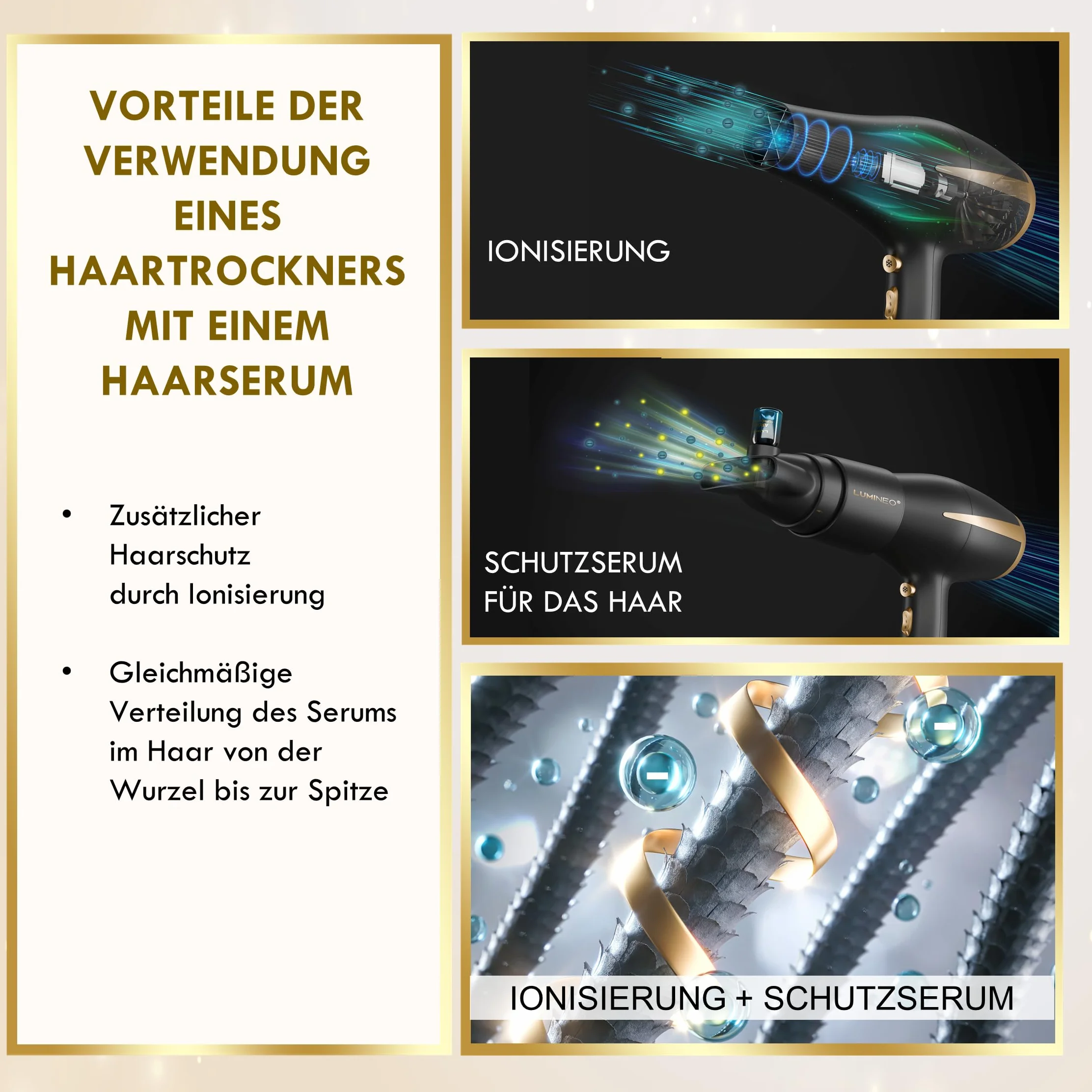 Lumineo Serum do włosów – optymalne do suszarek Lumineo z dyfuzorem serum (Olejek do włosów z jedwabiu)