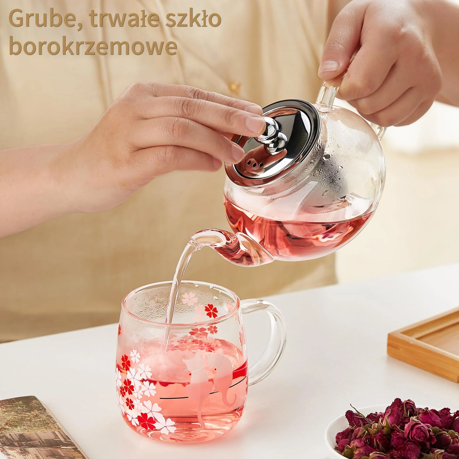 Szklany czajniczek z zaparzaczem 600 ml ze szkła borokrzemowego do herbaty
