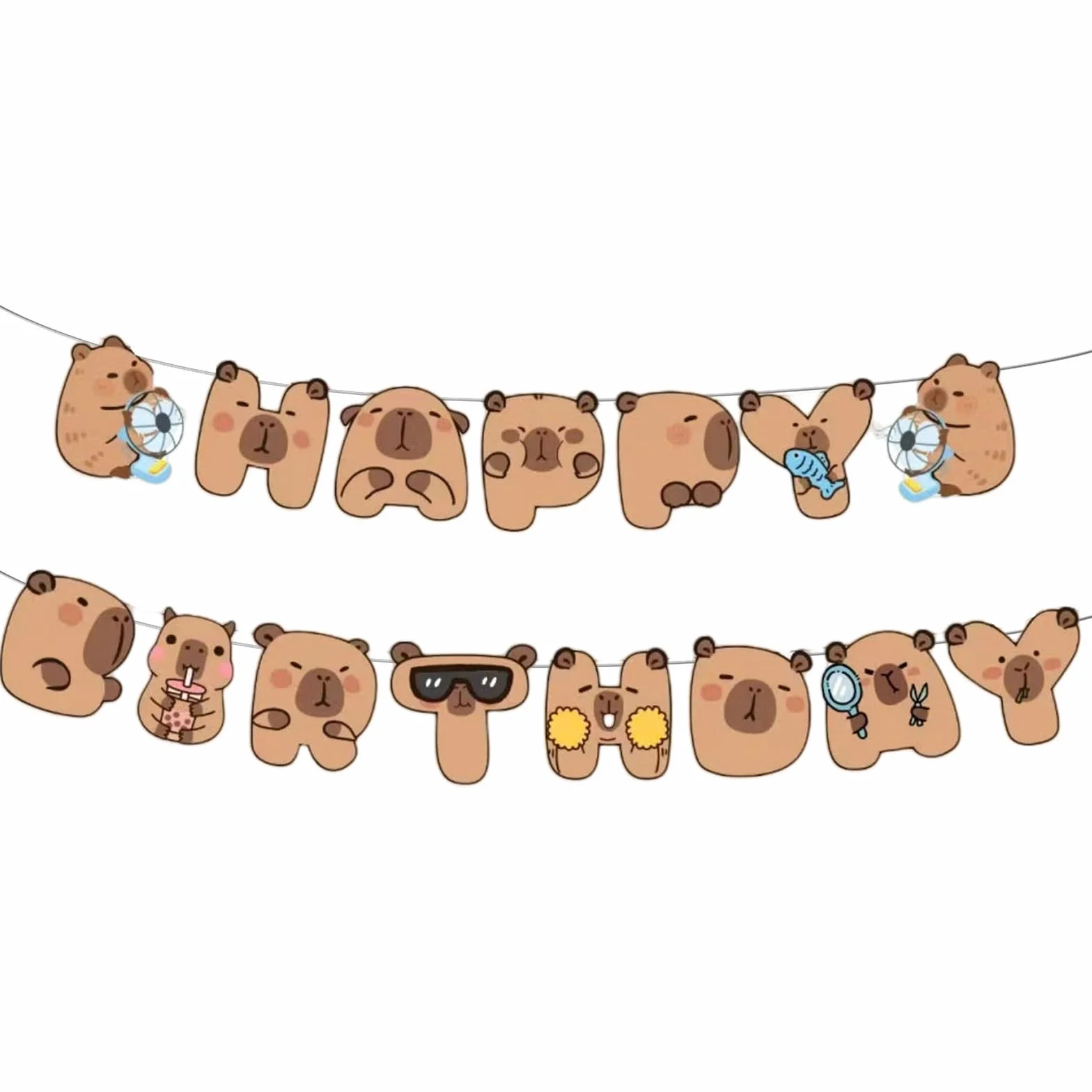 Goiern Happy Capybara dekoracje urodzinowe baner 8 papierowych kartek z kokardkami