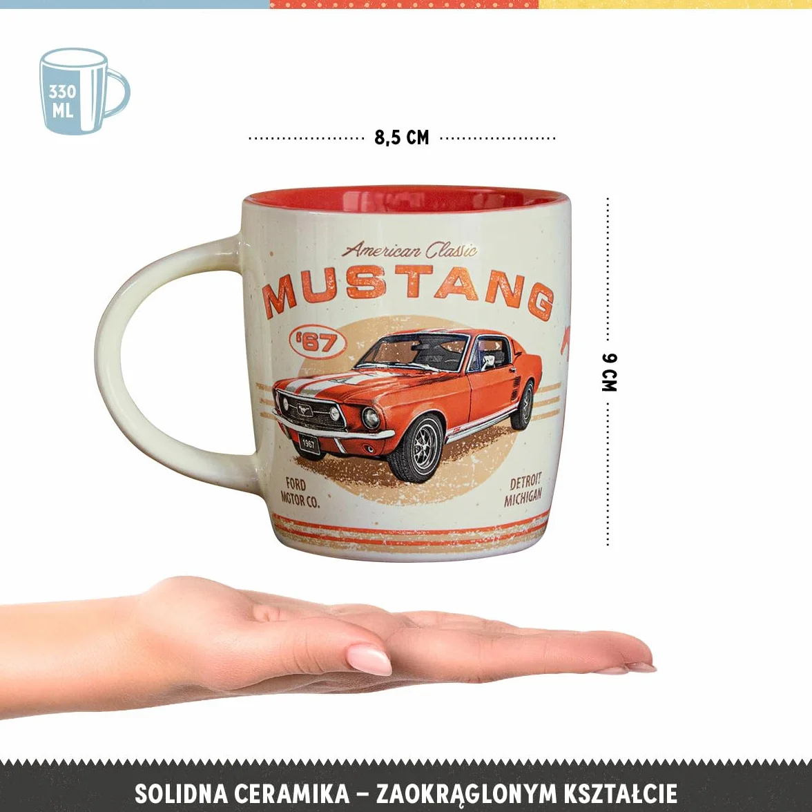 Retro kubek 330 ml Ford Mustang GT 1967 Red - Oficjalny licencjonowany kubek ceramiczny