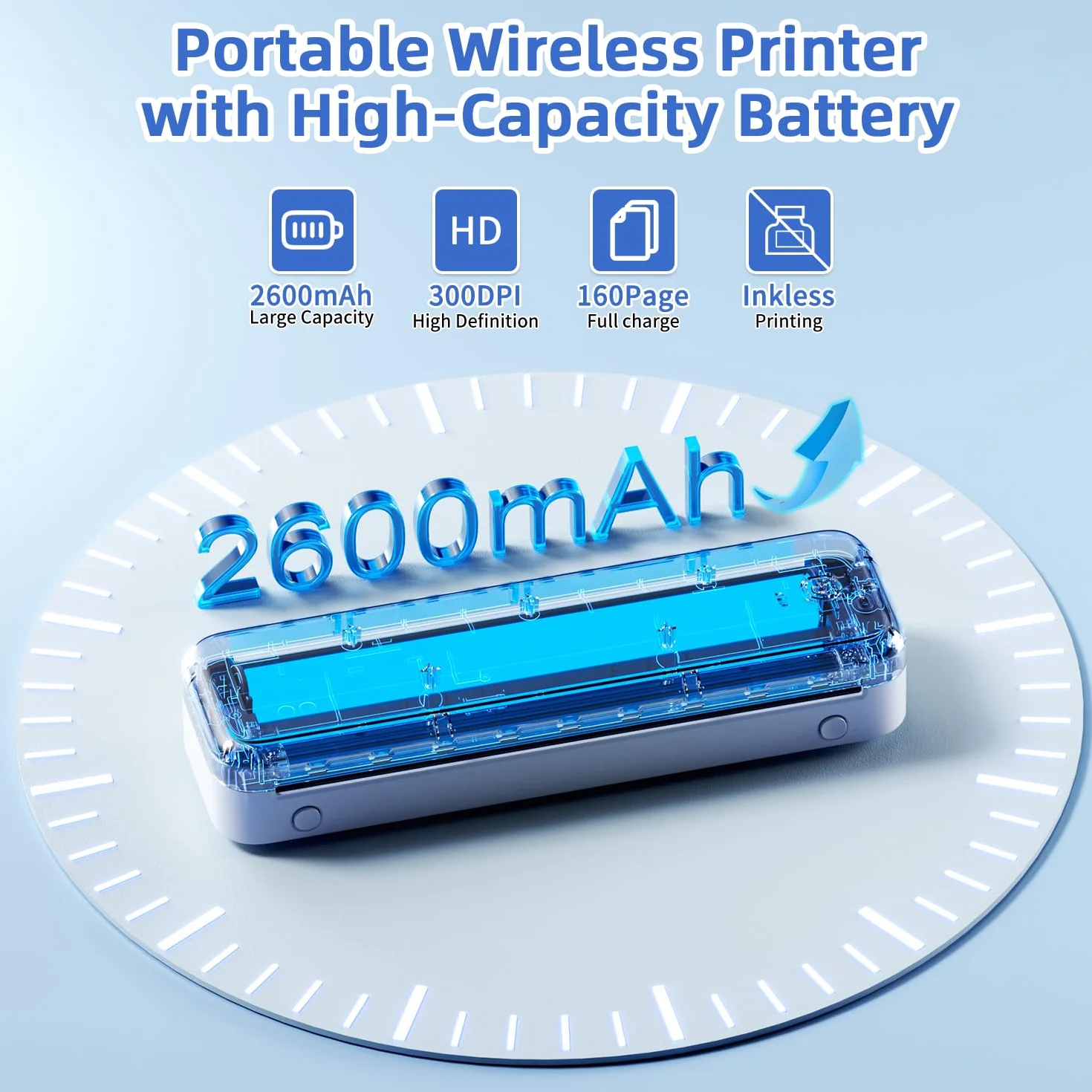 Phomemo Drukarka termiczna M834 A4, przenośna drukarka bezatramentowa, połączenie smartfona przez Bluetooth, obsługuje papier termiczny A4 (210x297mm), 80mm, mini skaner drukarek, 300DPI