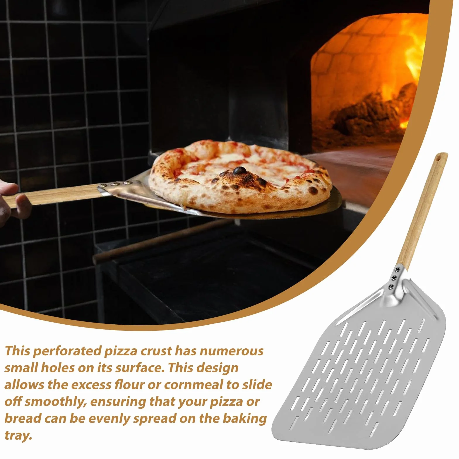 Perforowana łopatka do pizzy 12 cali 30,5 cm ze zdejmowanym uchwytem z twardego anodowanego aluminium