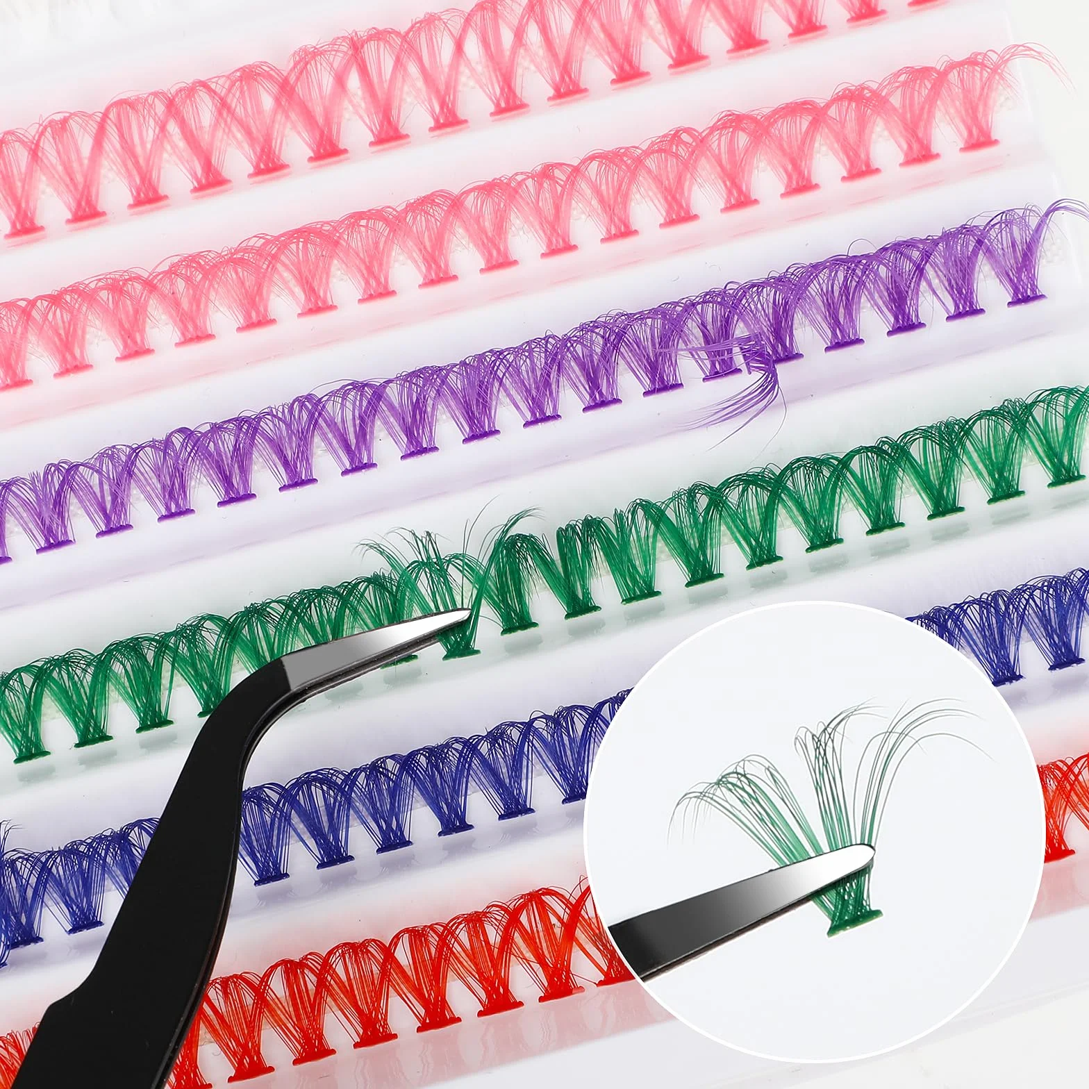 Sibba Kolorowe Rzęsy 14 mm Pojedyncze Sztuczne Cienkie Kręcone - Przedłużanie DIY 140 Szt. w 6 Kolorach (Biały, Różowy, Fioletowy, Zielony, Niebieski, Czerwony)
