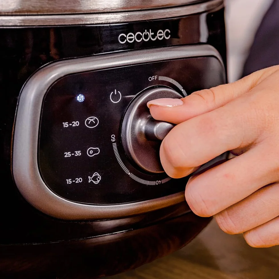 Cecotec Vapovita Steelpot Elektryczna parownica, moc 1300 W, pojemniki ze stali nierdzewnej, pojemność 10 l, regulowany czas, automatyczne wyłączanie, łatwe czyszczenie, specjalna pokrywa, zdrowa