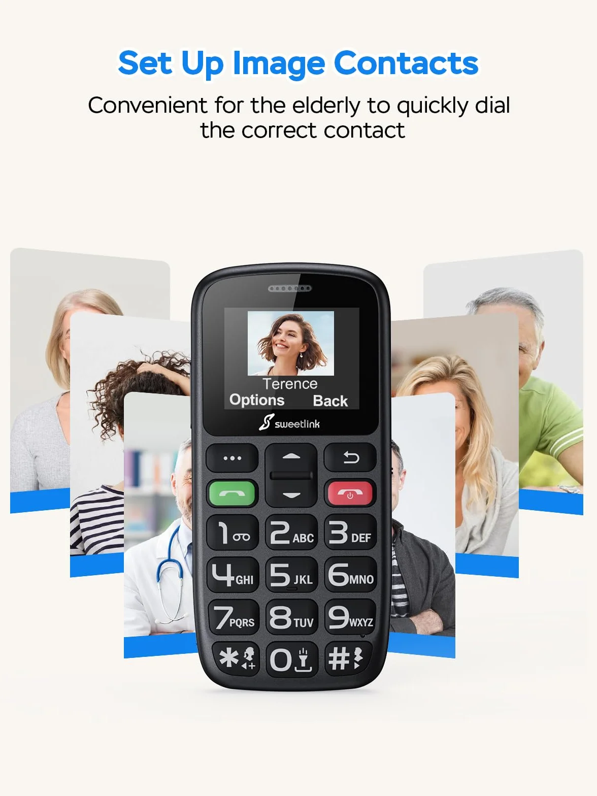 SweetLink Telefon komórkowy dla seniorów z dużymi przyciskami, telefony komórkowe GSM dla seniorów o dużej głośności, kontakty obrazkowe, funkcja SOS, szybkie wybieranie, czarny