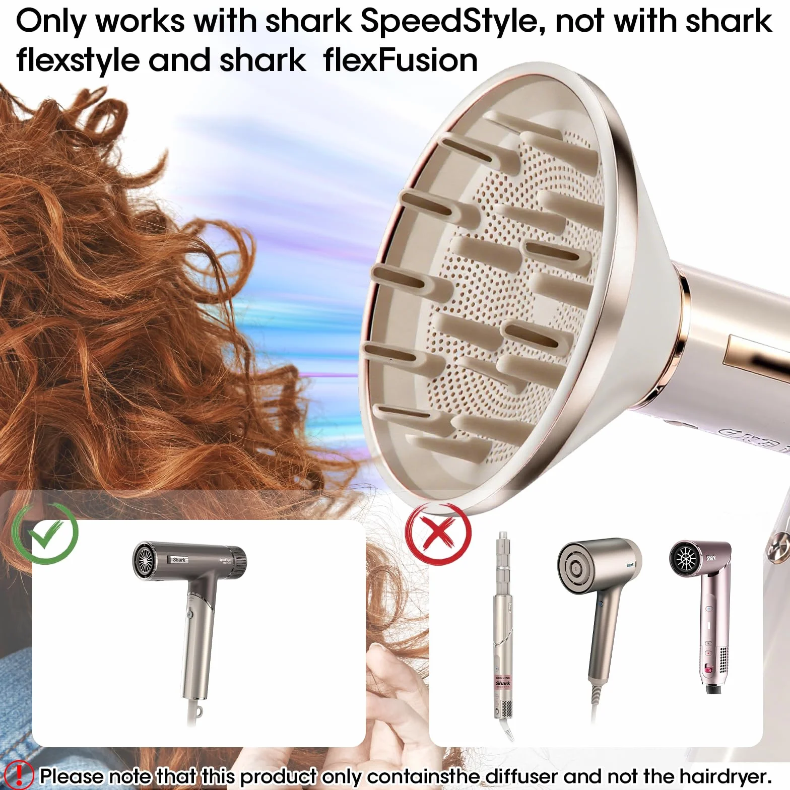 Dyfuzor do suszarki do włosów Shark SpeedStyle/SpeedStyle Pro, nasadka dyfuzora do suszarki do włosów rekina HD332 HD731 HD301 HD542 HD732 HD331