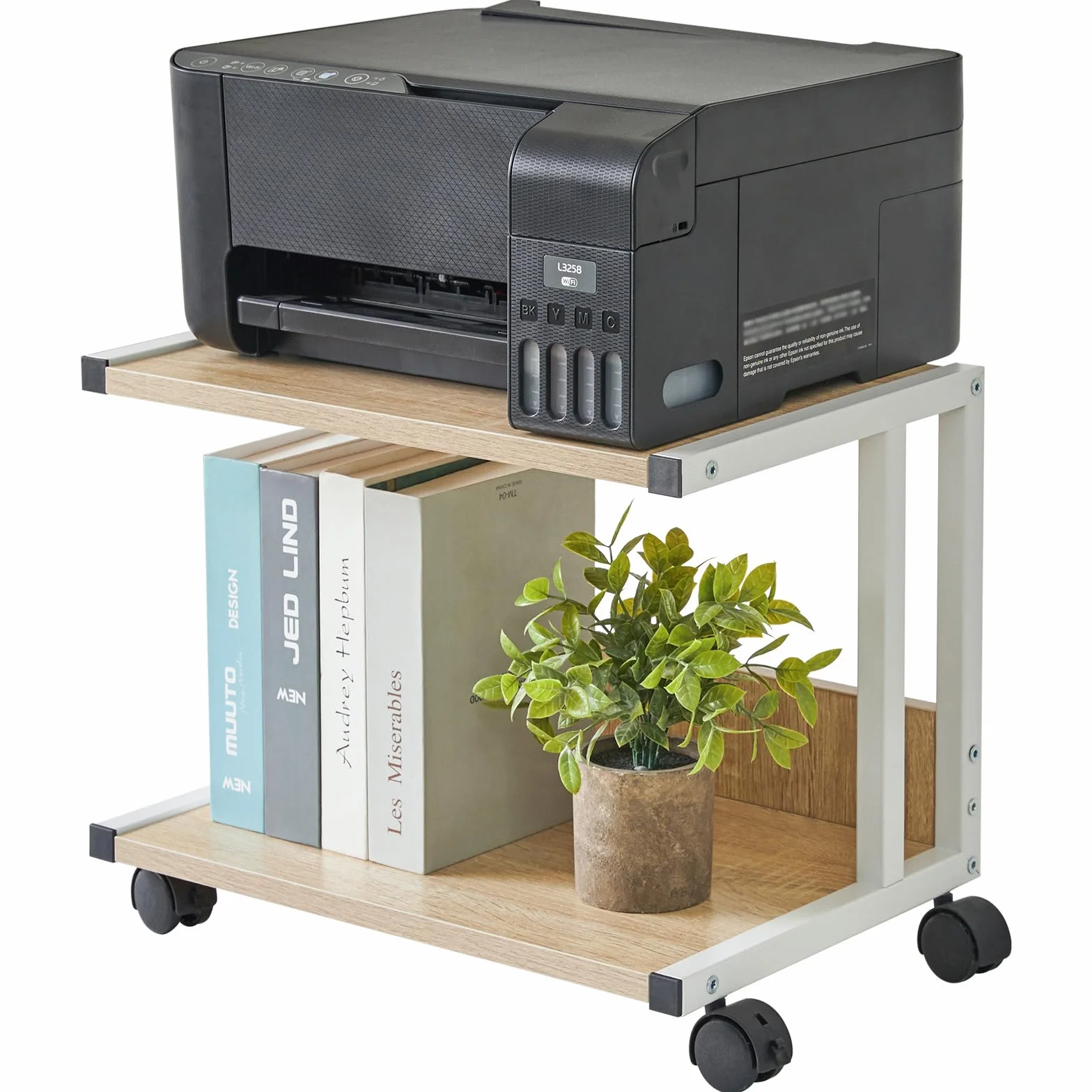 IBUYKE TLJ007R 2-poziomowy stojak na drukarkę z 4 kółkami mobilny organizer