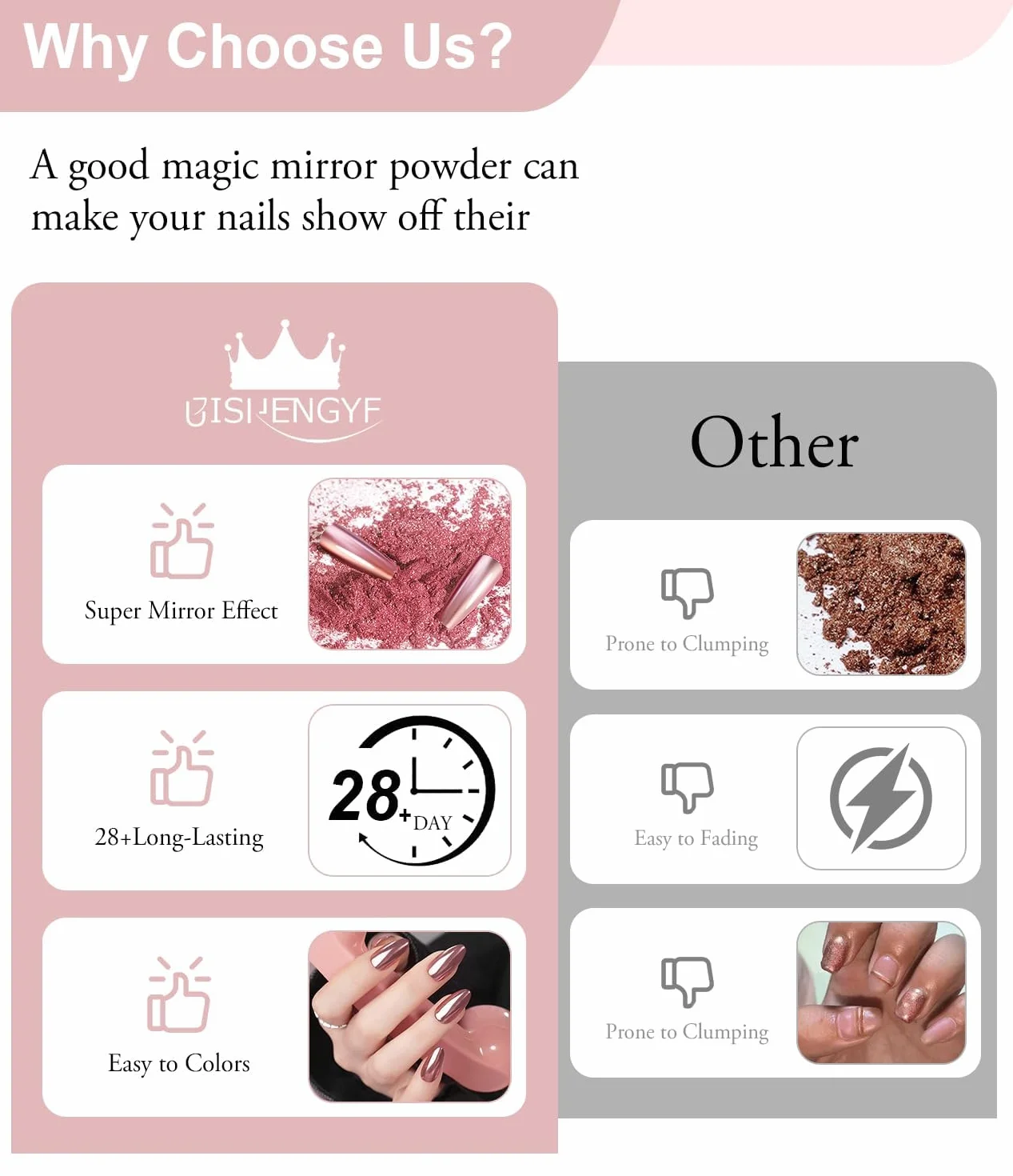 BISHENG 6 Box Rose Gold Chrome Pure Powder Magic Mirror Effect do zdobienia paznokci