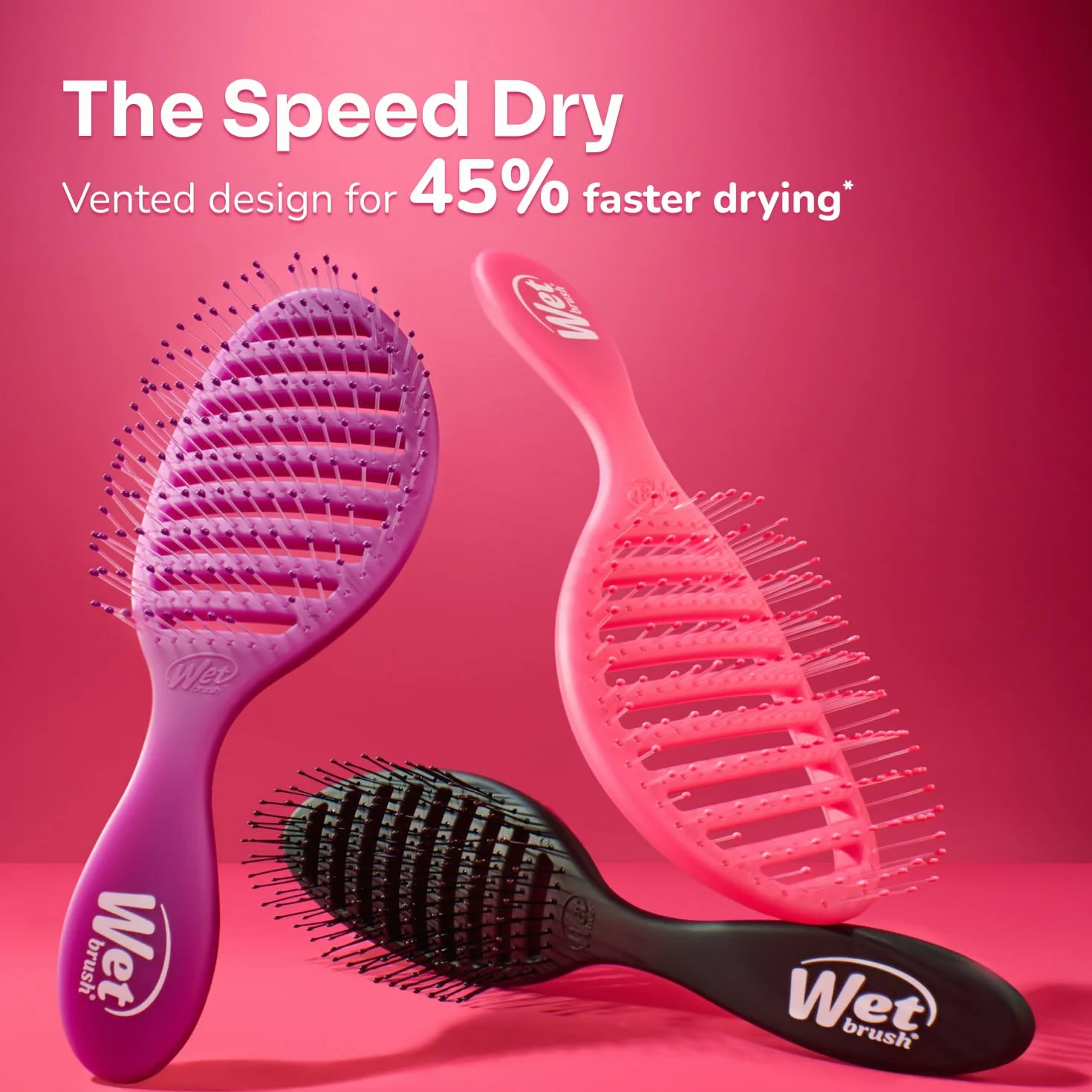 WetBrush Speed Dry Detangler with Heat Resistant Heatflex Bristles and Open Vent Design to Dry Hair Faster, Wet Brush Detangler Is Gentle on Hair, For All Hair Types, Pink