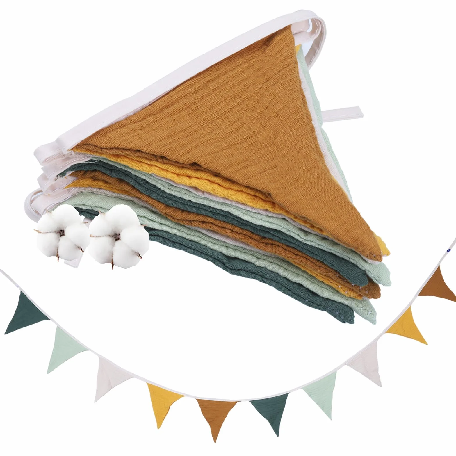 Fabric Bunting Baner girlanda z materiału muślinowego 2,6 m wielokolorowa trójkątna flaga do pokoju dziecięcego