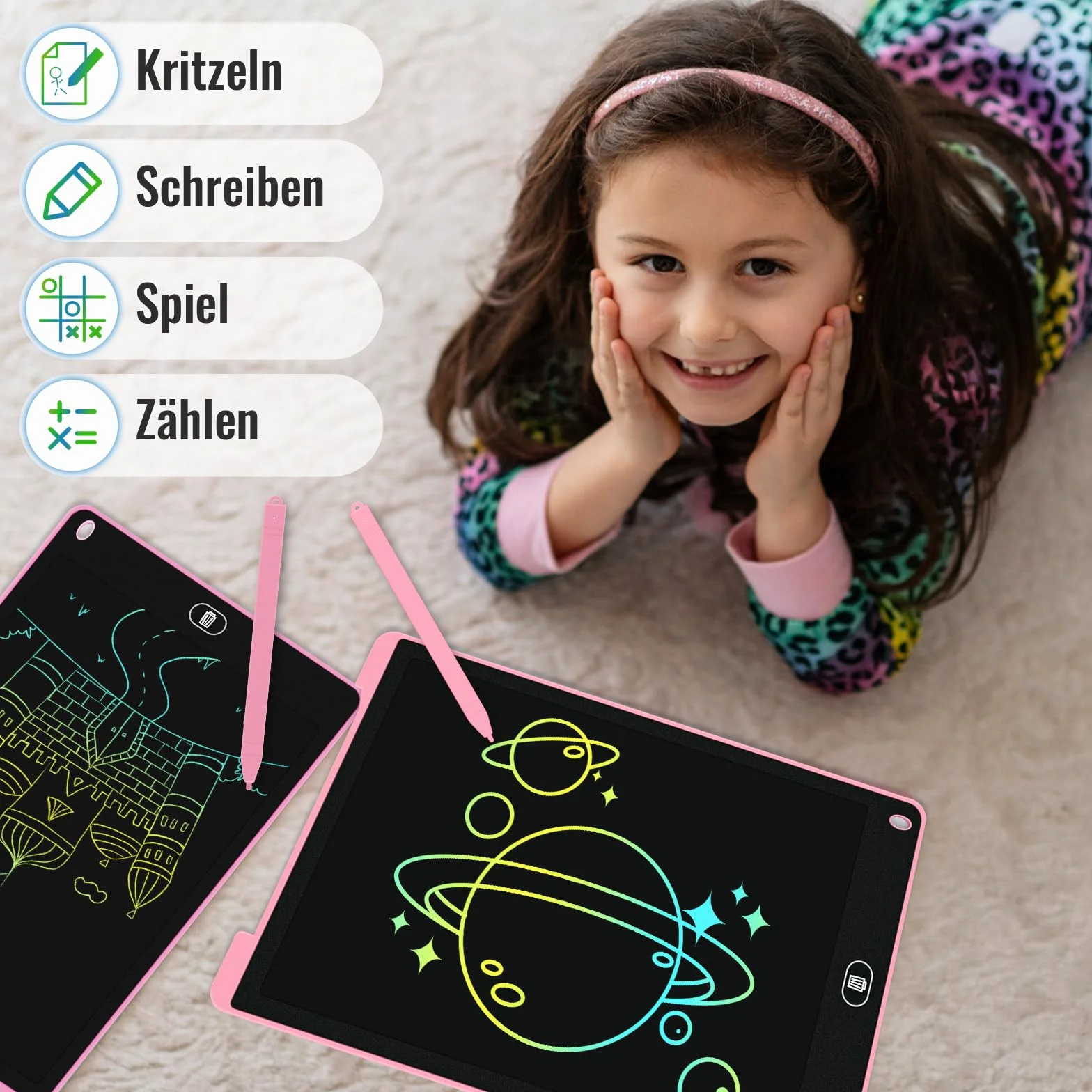 12 cali Kolorowy LCD Writing Board, Electight Drawing Board z Lock & Erase Function, Eye Protection Scribble Pad, Zabawki i Prezenty dla Dzieci i Dorosłych w Domu, Szkole, 2 Pack Różowy