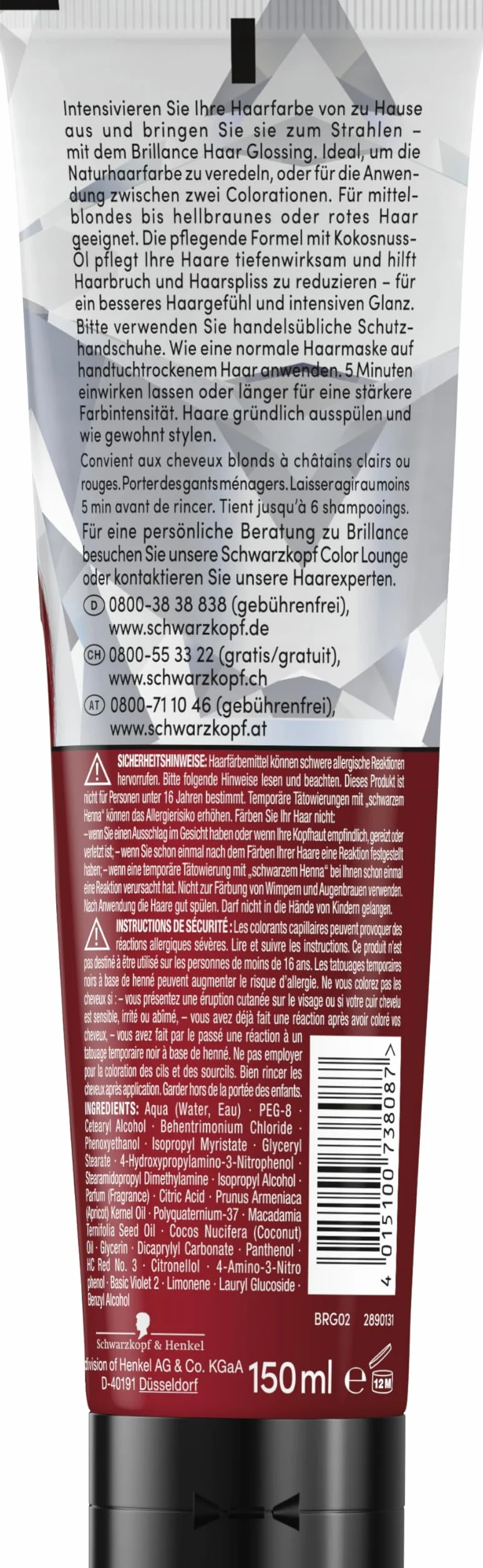 Brillance Hair Glossing Color Farba do Włosów, Intensywna Czerwień, 150 ml