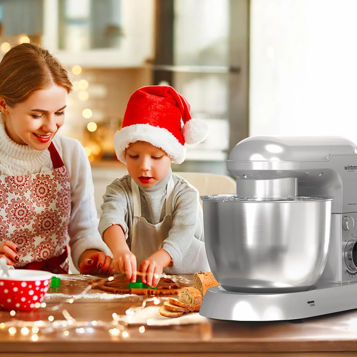 Avilia Ugniatarka planetarna Silver 1500 W z miską 5 l ze stali nierdzewnej - cicha praca z 10 prędkościami i funkcją pulsu - 3 akcesoria w zestawie haczyk do ciasta, trzepaczki i ubijaka