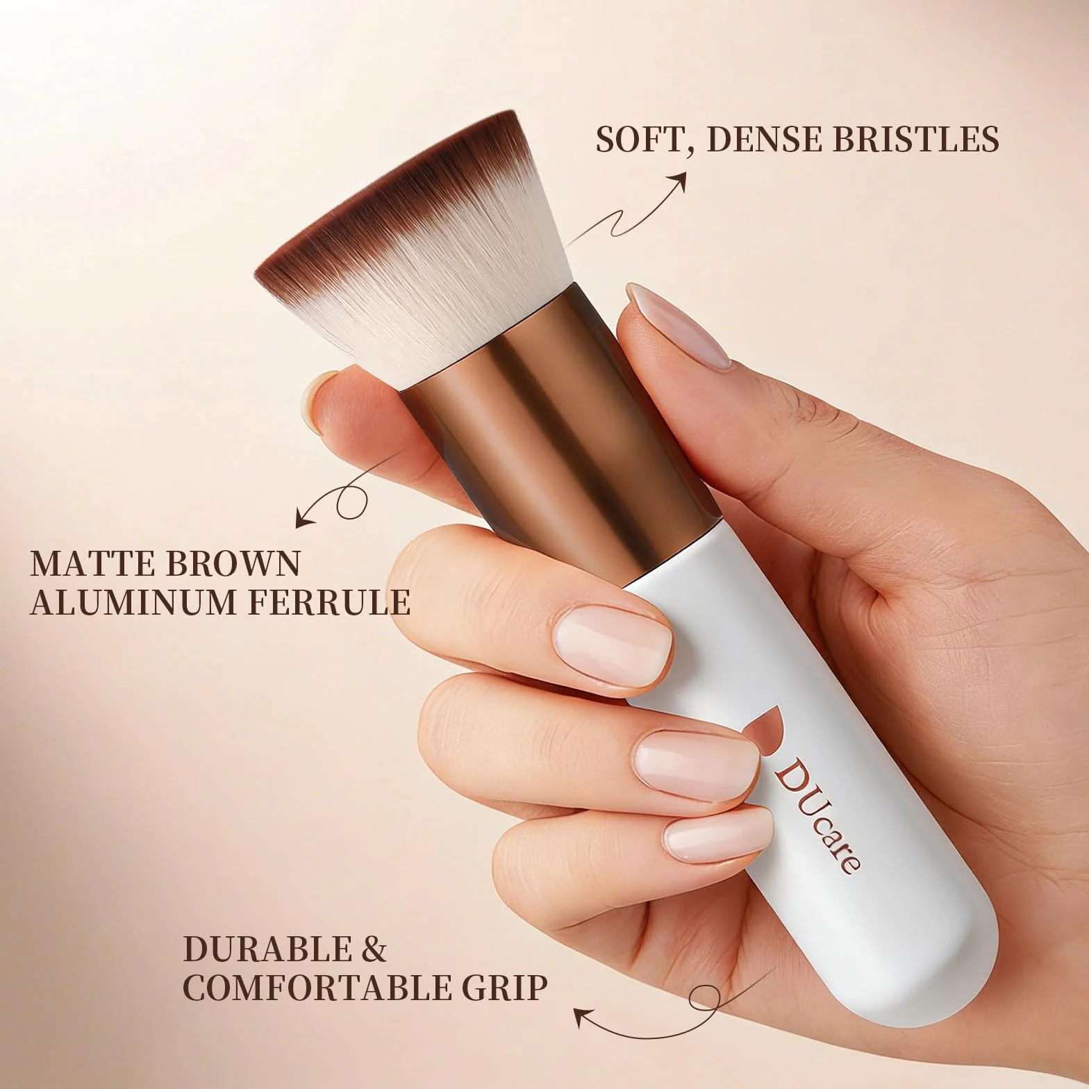 DUcare Pędzel do podkładu Płaski wierzchołek Kabuki Pędzel, syntetyczny Profesjonalny płyn Blending Mineral Powder Makeup Tools, Roségold/Weiß