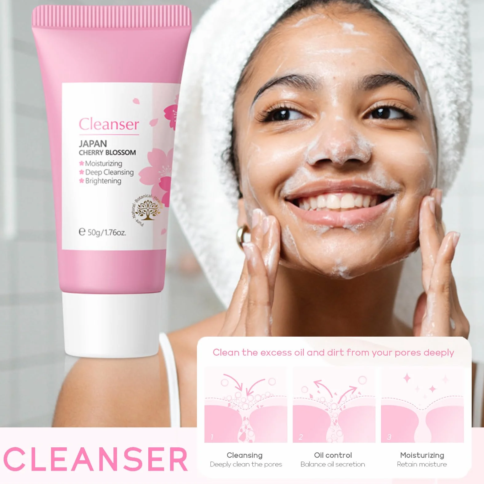 Zestaw do pielęgnacji twarzy dla dziewcząt i kobiet, przeciwzmarszczkowy zestaw do pielęgnacji twarzy, nawilżający zestaw Sakura Skincare z serum, kremem, maseczką, płynem oczyszczającym, tonerem