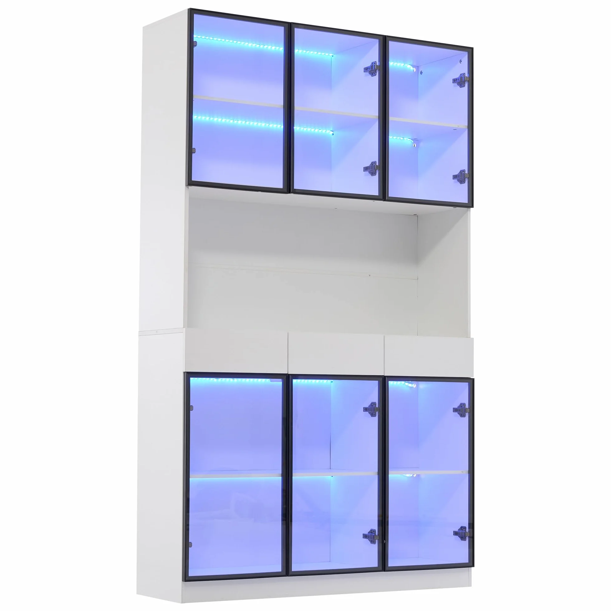 Dolamaní szafka witrynowa z oświetleniem LED 36x240x200 cm 6 szklanych drzwi blat biały