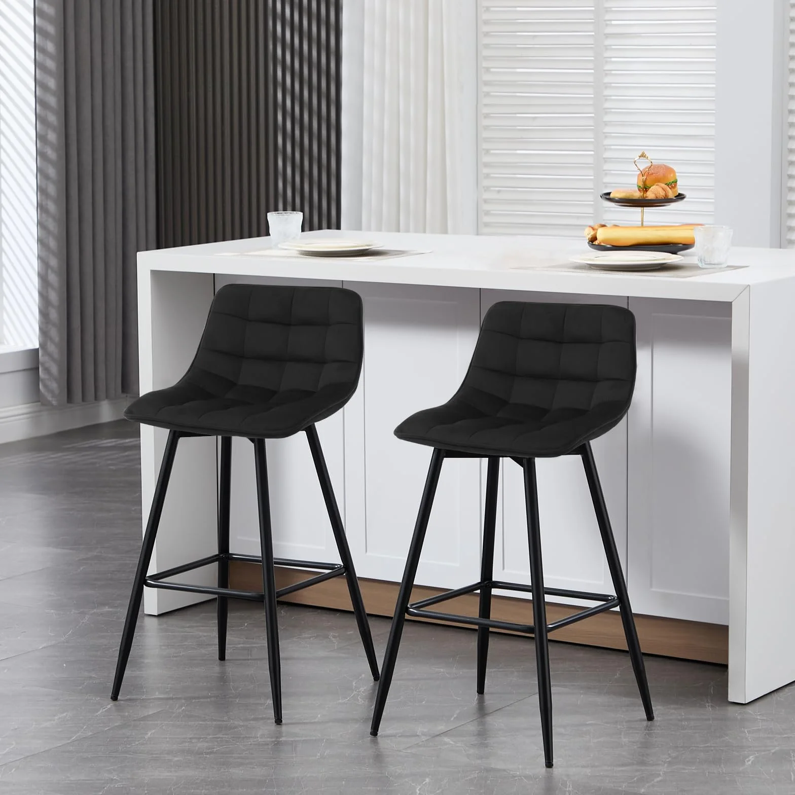 WOLTU Zestaw 2 Designerskich Krzeseł Barowych, Stołek Barowy z Podnóżkiem, Stołek Bistro
