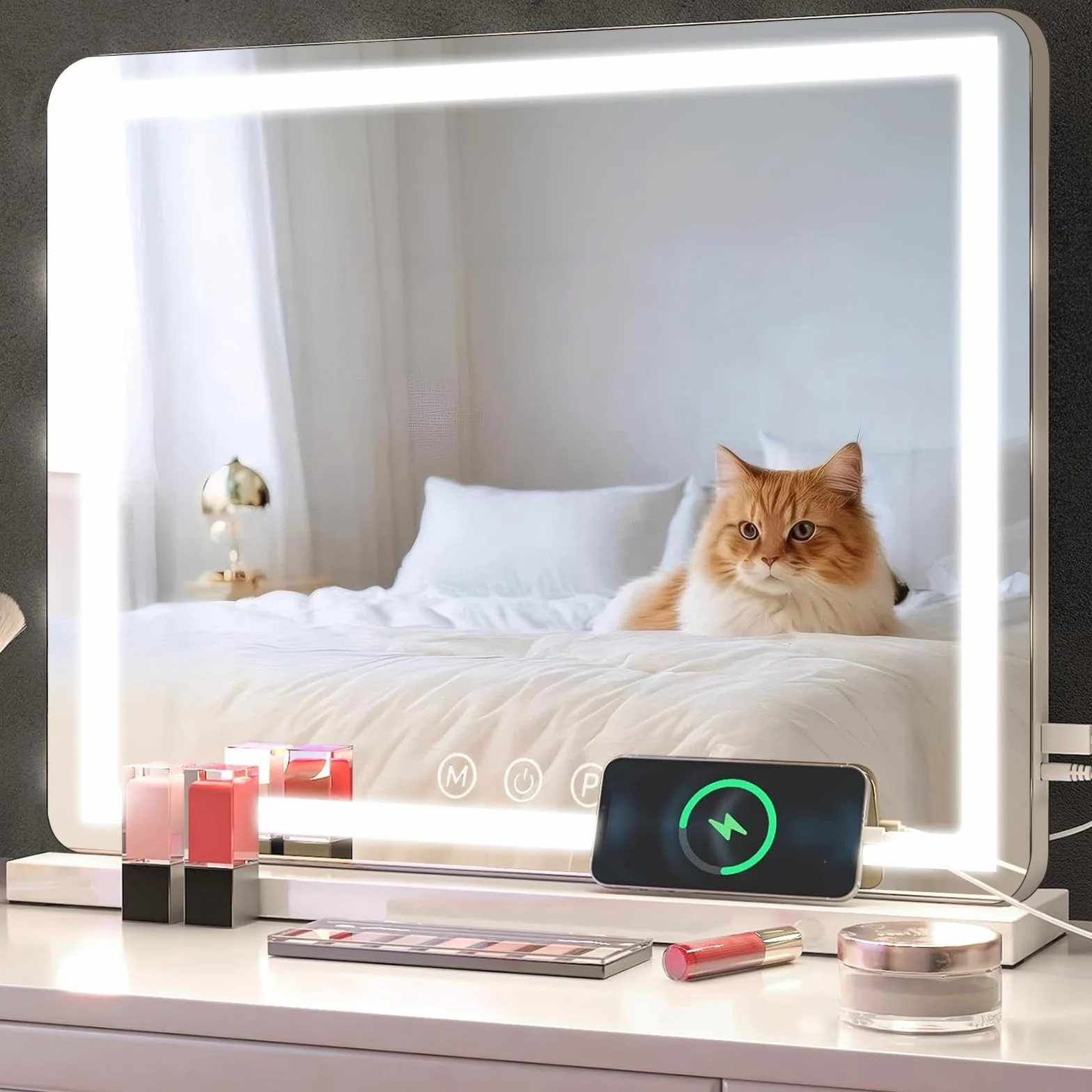 Lusterko do makijażu z oświetleniem LED Hollywood 50x40 cm 3 tryby ściemniania USB 10x powiększenie