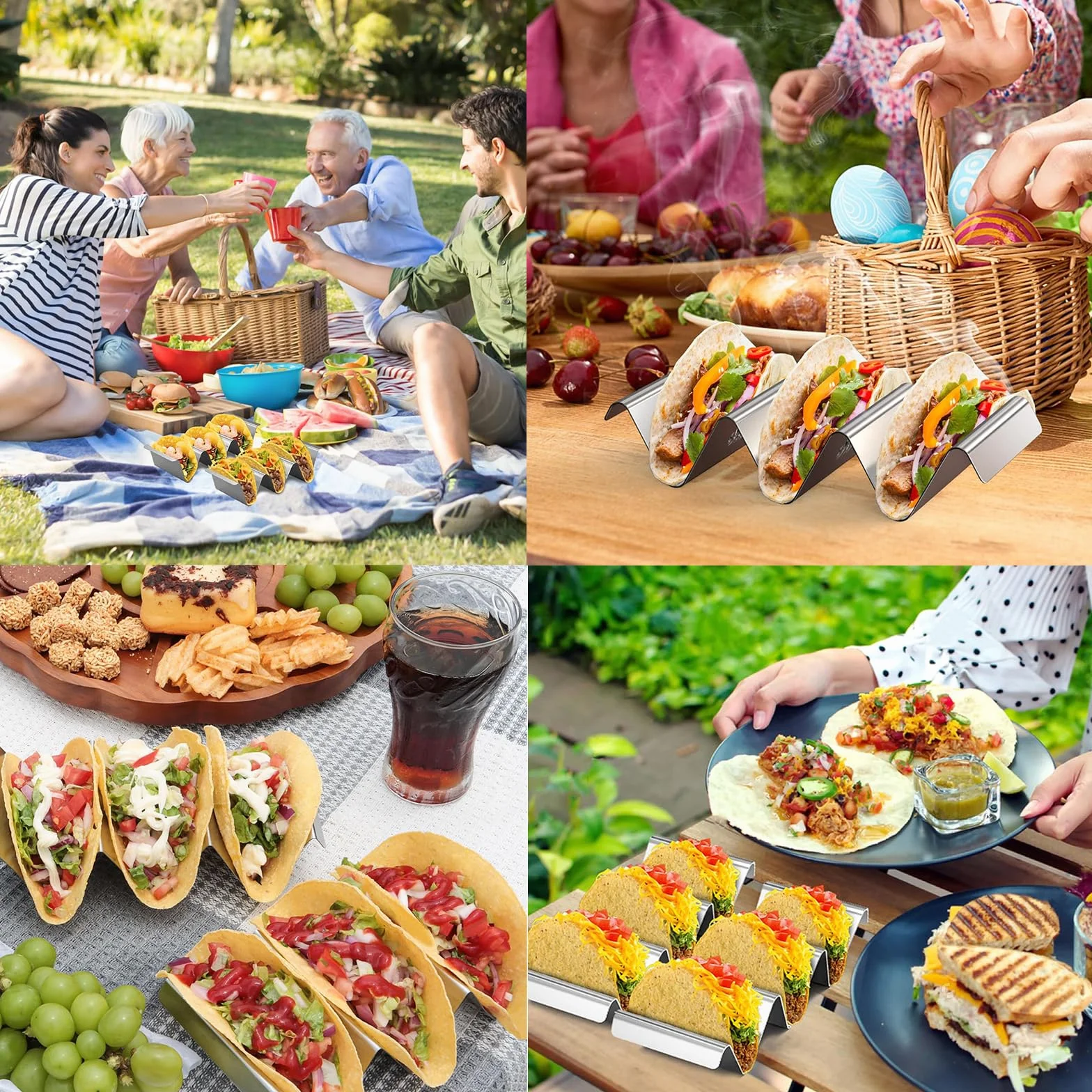 Stalowe Uchwyty do Taco w Kształcie Fali, Nadają się do Mycia w Zmywarce, do Przechowywania Tacos i Kanapek