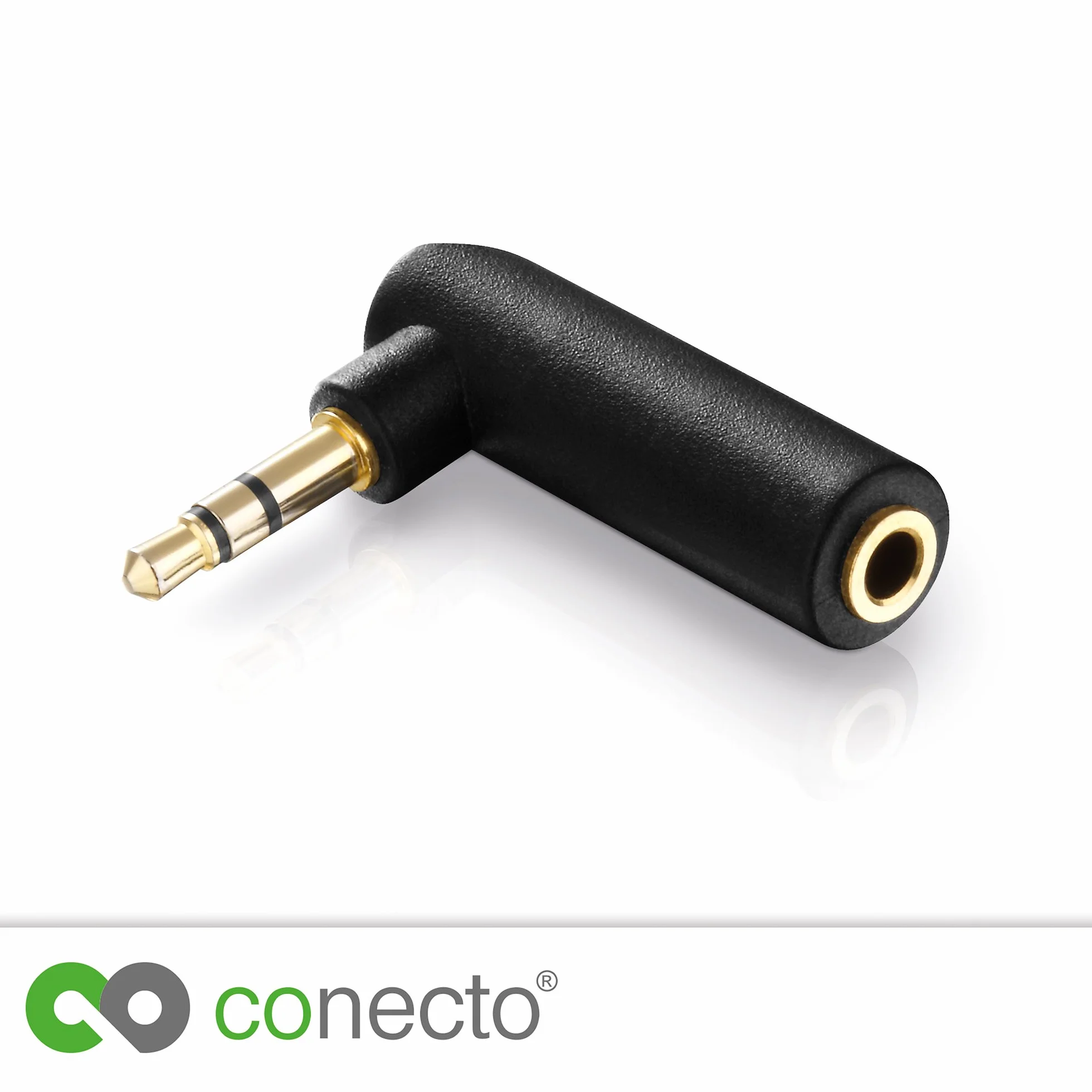 conecto CC20097 adapter kątowy 3,5 mm wtyk typu jack (3-biegunowy) na złącze jack (3-biegunowe), pozłacany, czarny