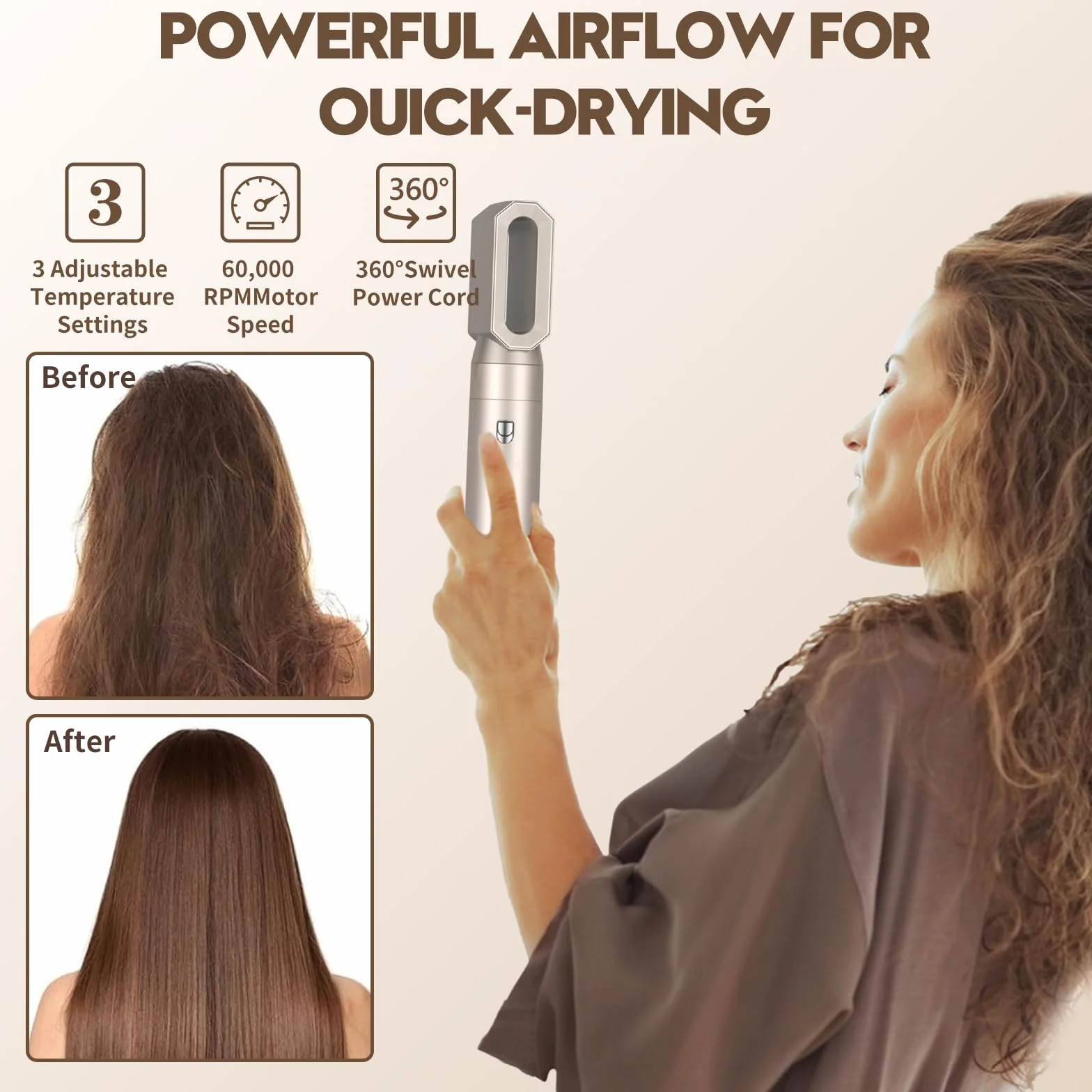 Zestaw 6 w 1 Airstyler z suszarką do włosów, szczotką, suszeniem, prostowaniem, lokami i objętością, grzebieniem do masażu z jonową pielęgnacją