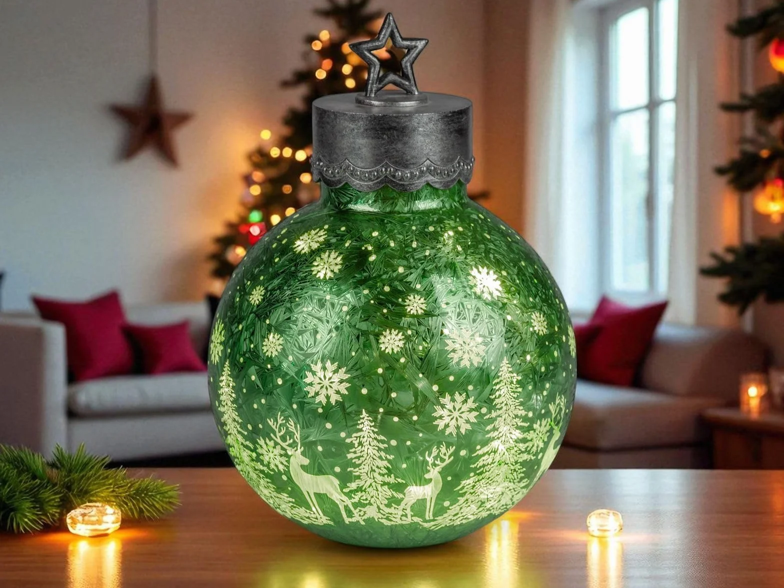 formano Dekoracyjna kula LED Frosty Green 35 cm szklana kula lodowa timer 6h/18h podświetlana zasilana bateriami dekoracja bożonarodzeniowa