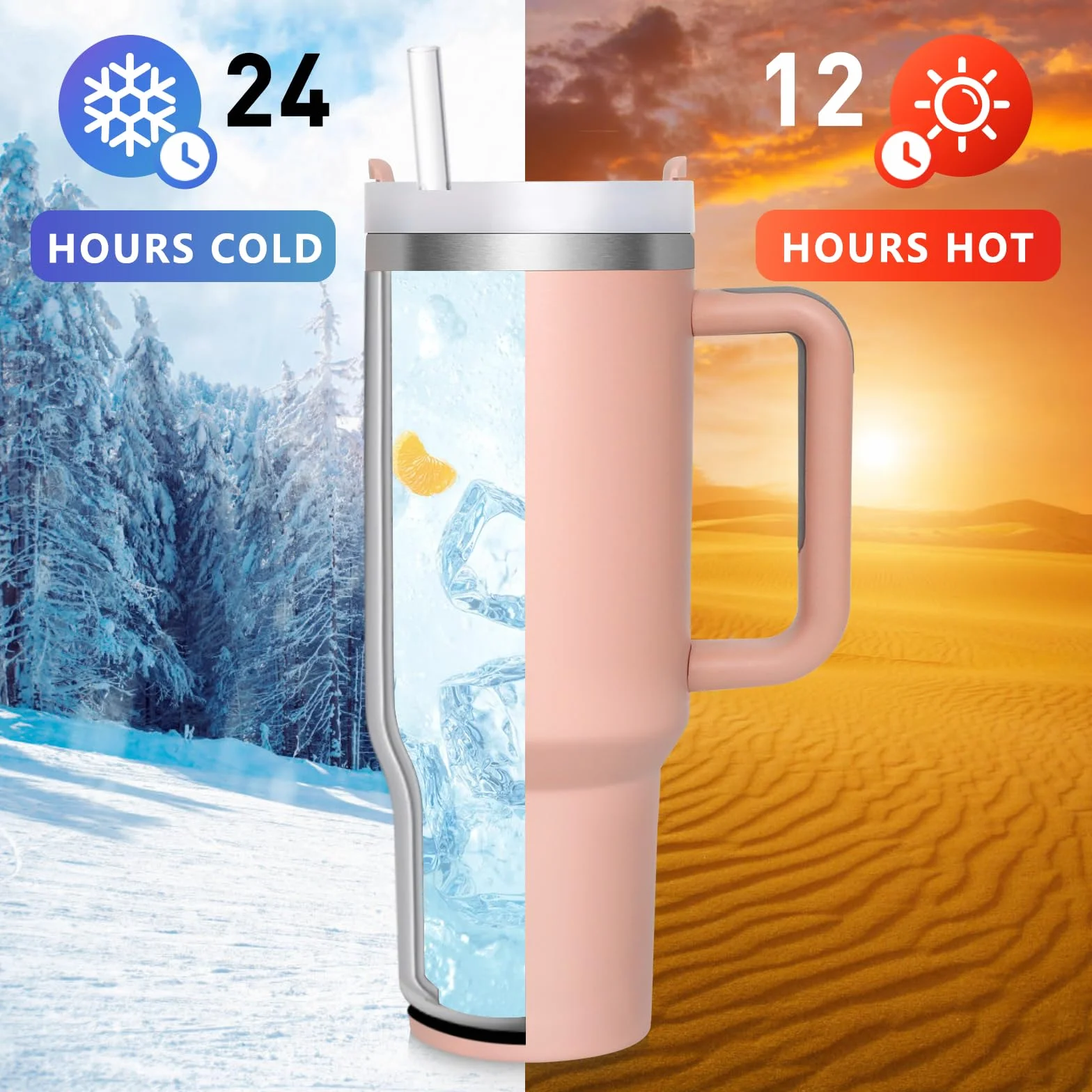 Kubek termiczny 1180 ml ze stali nierdzewnej z pokrywką i słomką do kawy na ciepło i zimno