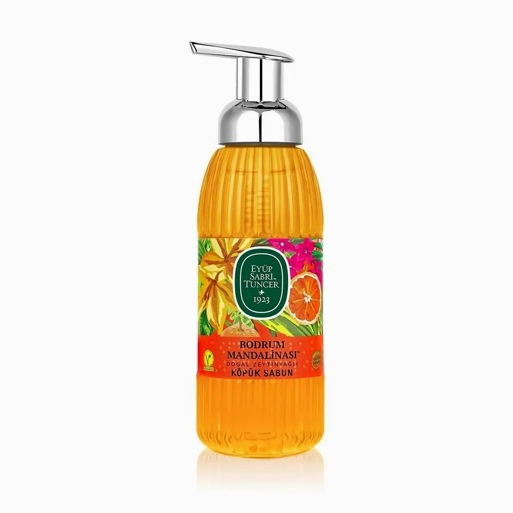 EYÜP SABRİ TUNCER Bodrum Mandarin mydło w piance 500 ml + chusteczki odświeżające, mieszane opakowanie, 150 sztuk, 5 x 10 cm, przetestowane wegańsko i dermatologicznie, delikatne oczyszczanie i