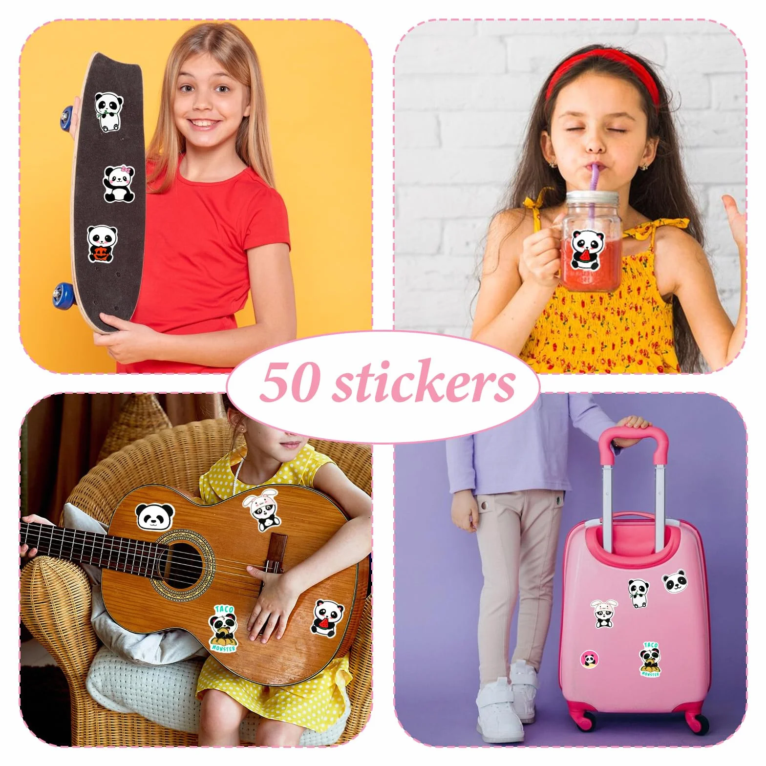 Molain 50 szt. naklejek panda, wodoodporne winylowe panda, scrapbooking, kalkomania, panda, dekoracje imprezowe, urocze naklejki z kreskówek, na butelkę z wodą, laptopa, scrapbookingu, deskorolkę,
