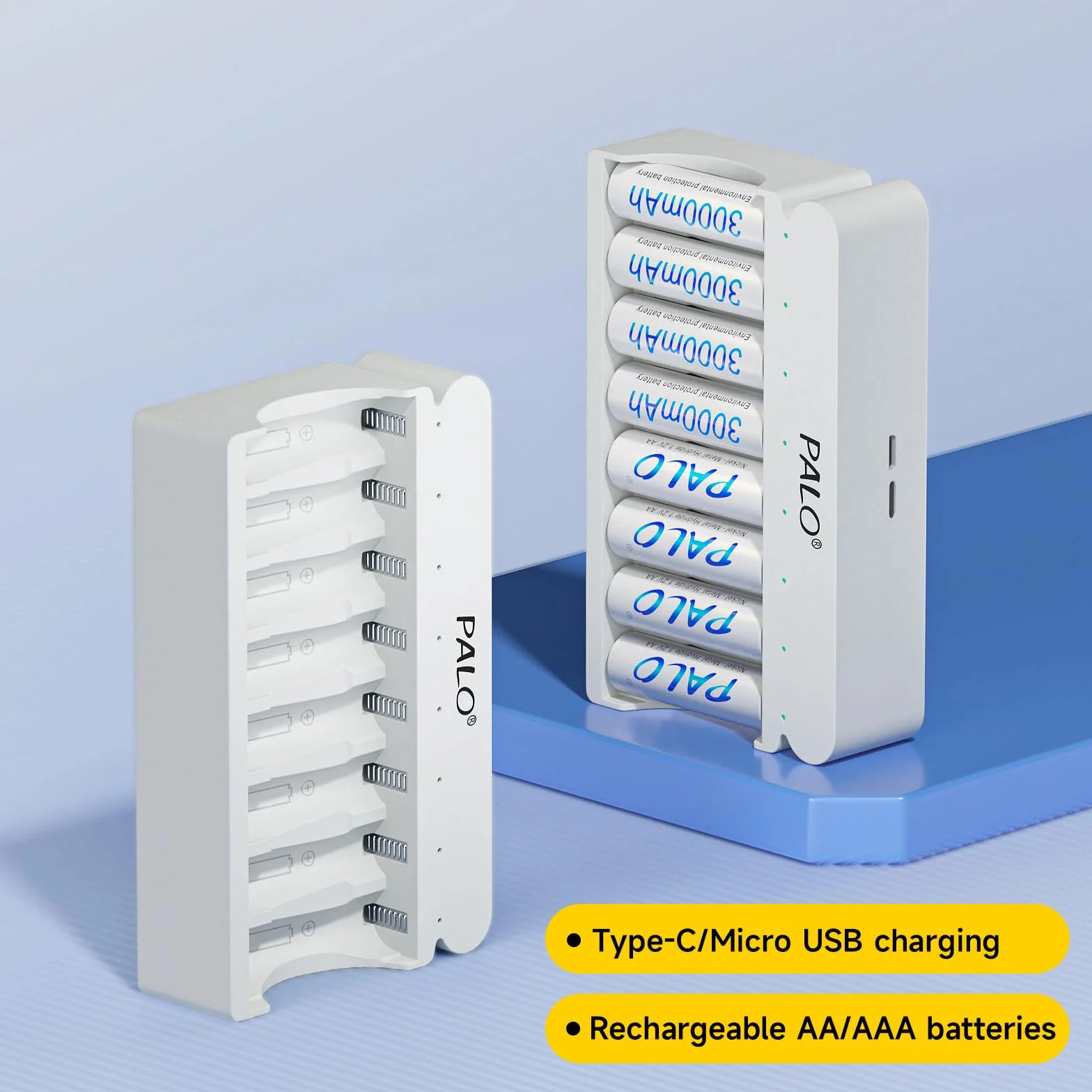 Akumulatory AA z ładowarką, 8 gniazd 5 V/2 A, przenośne szybkie ładowanie USB do akumulatorów Ni-MH 1,2 V, niezależne ładowanie, 12 akumulatorów AA z ładowarką