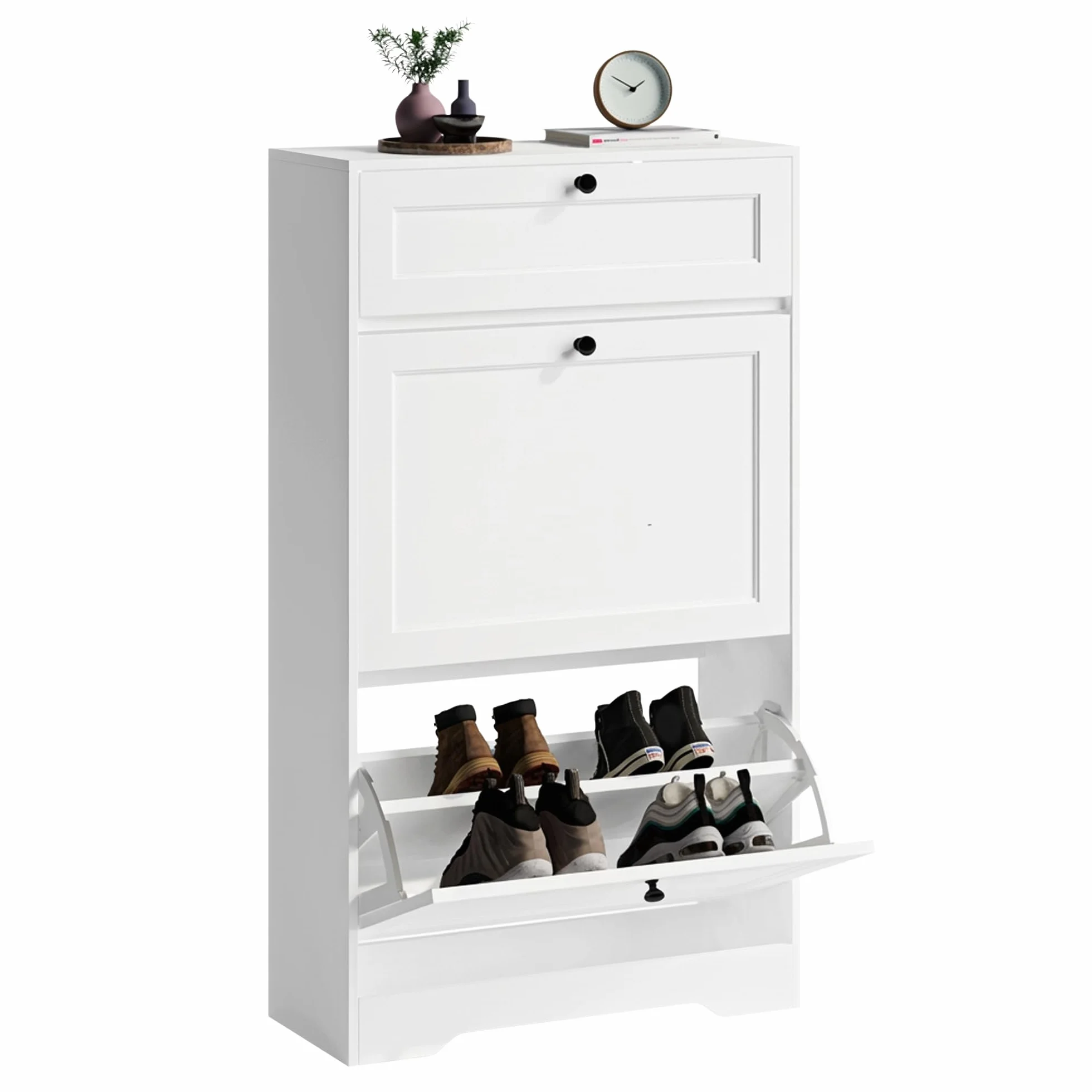 Szafka na buty Xbro 60x24x102 cm biała MDF z szufladą i drzwiami