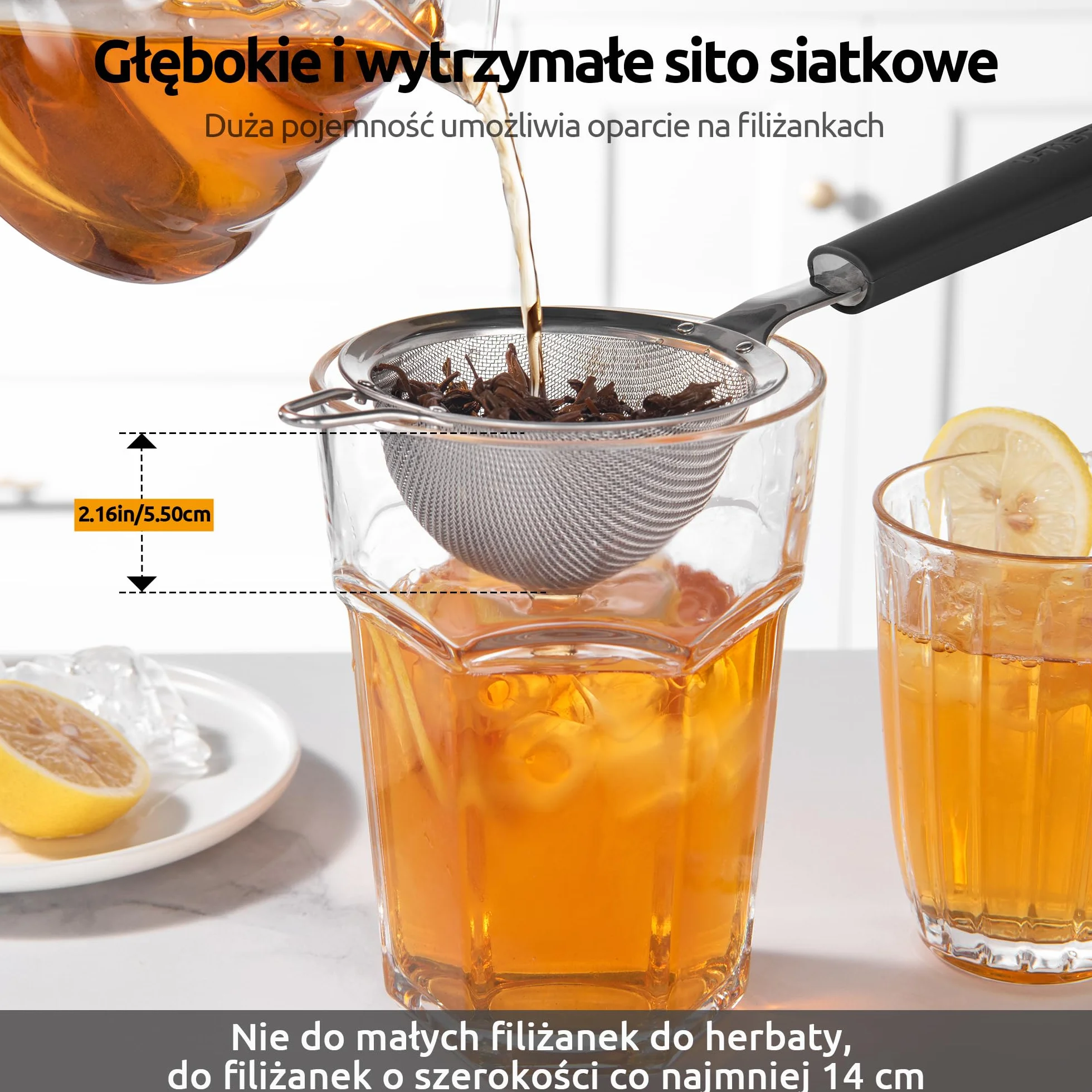 U-Taste Sitko o drobnych oczkach: Małe sitko kuchenne ze stali nierdzewnej 18/8 z nitowanym, wytrzymałym silikonowym uchwytem do przesiewania mąki, herbaty, ryżu Quinoa (8,5 cm, Czarny)